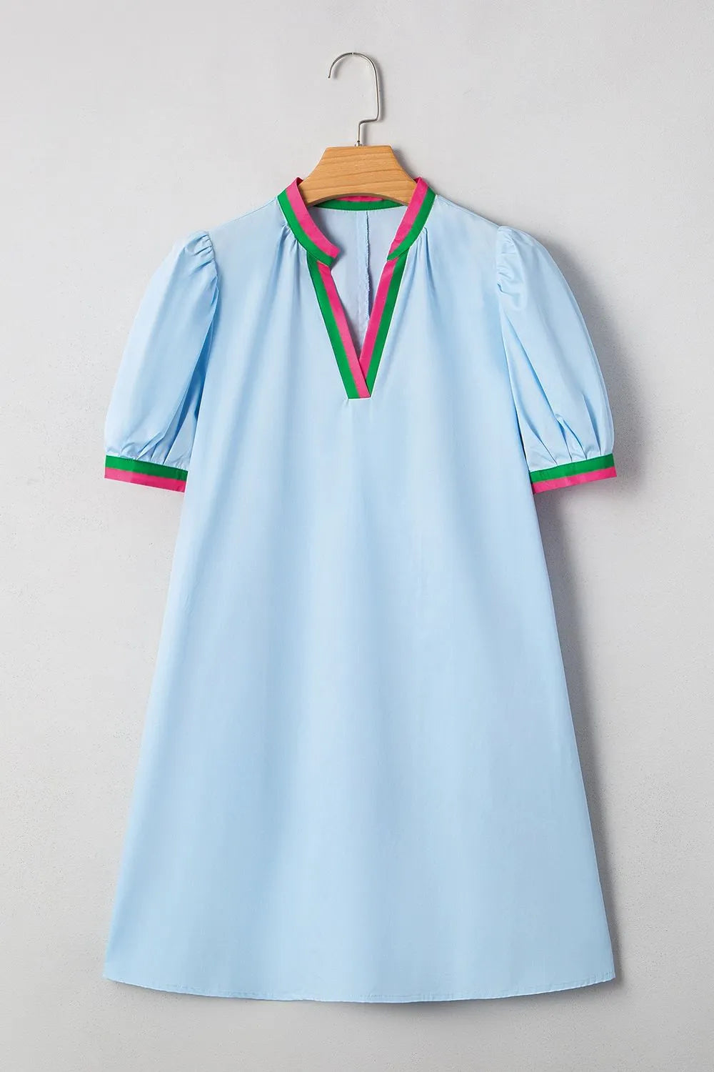 Puff-Sleeve Swing Dress in Light Blue