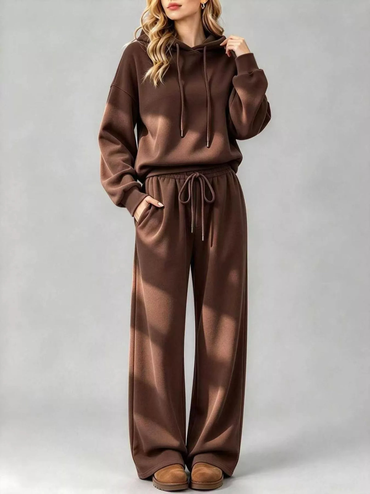 Dropped Shoulder Hoodie and Wide-Leg Pants Set