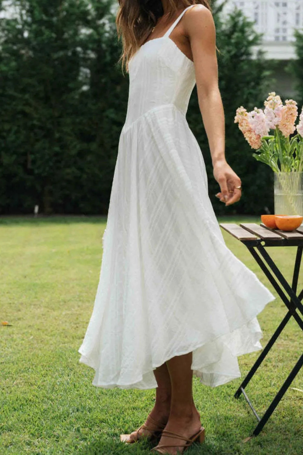 Square Neck Midi Cami Dress in White