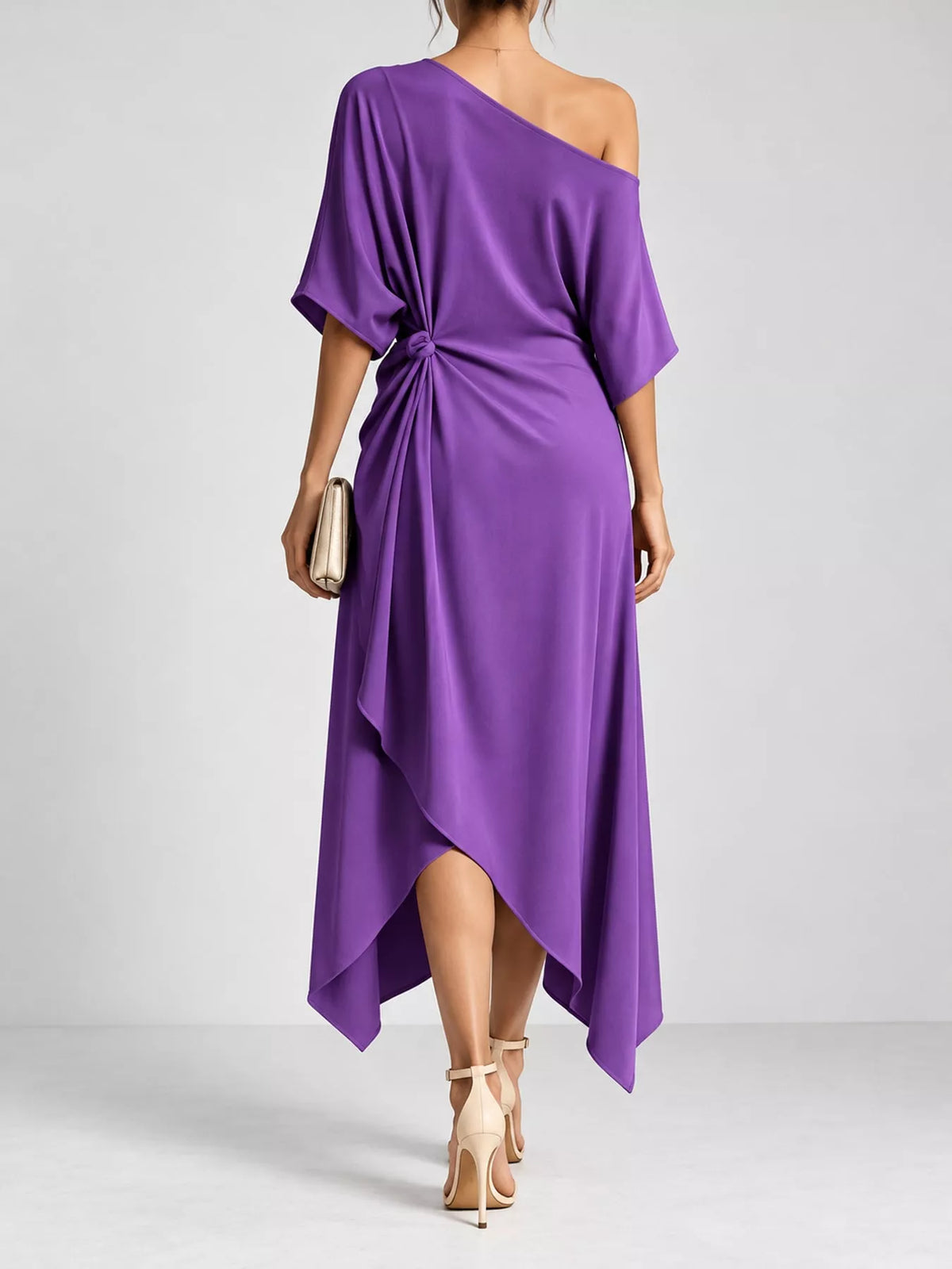 One-Shoulder Asymmetric Hem Midi Dress