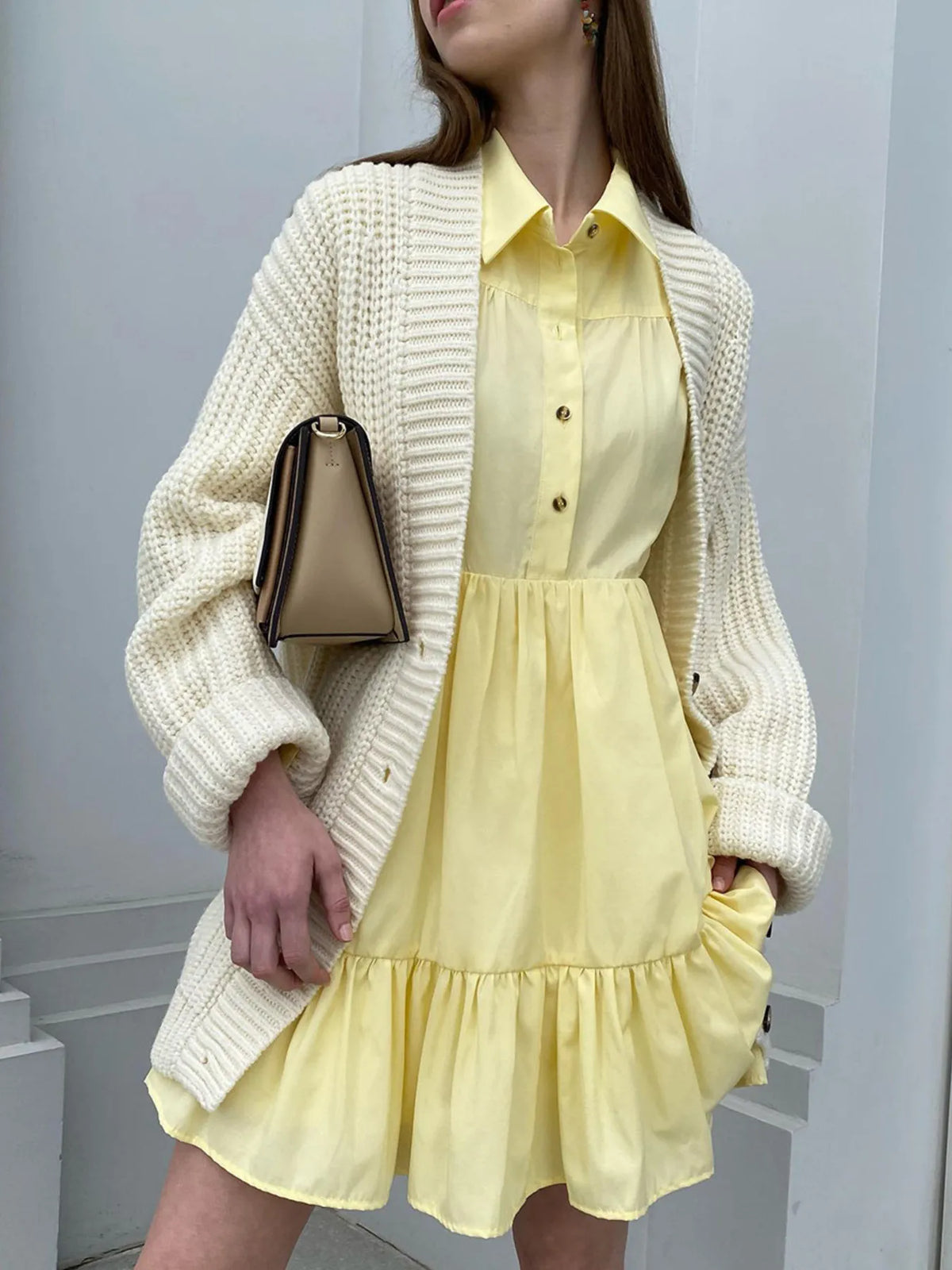Tiered Ruffle Long Sleeve Shirt Dress