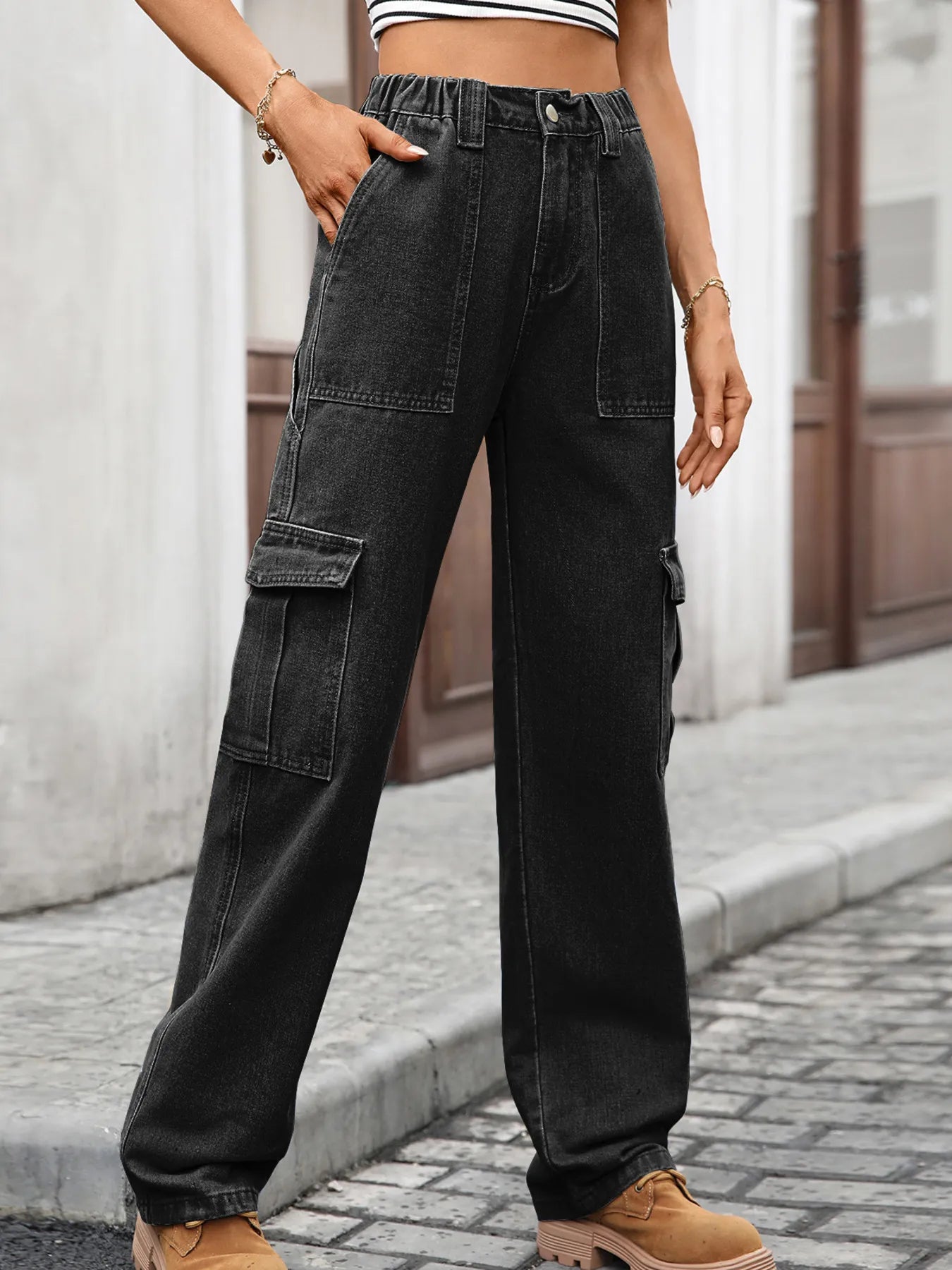 High-Waisted Cargo Jeans by Moni Wear