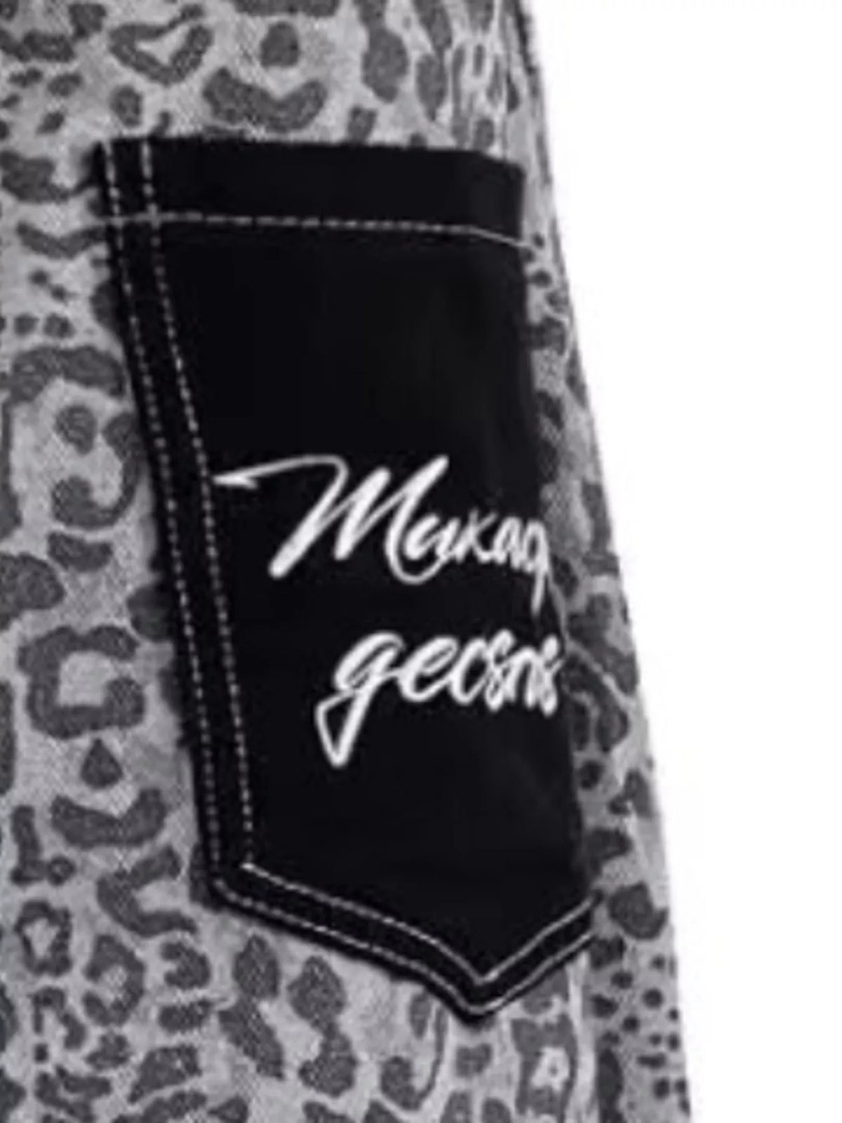 Contrast Pocket Wide-Leg Jeans in Leopard Print by Firm Stand