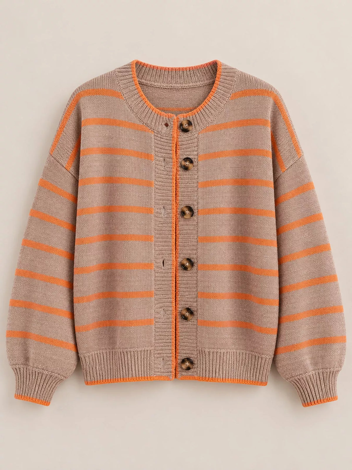 Striped Button-Front Knit Cardigan