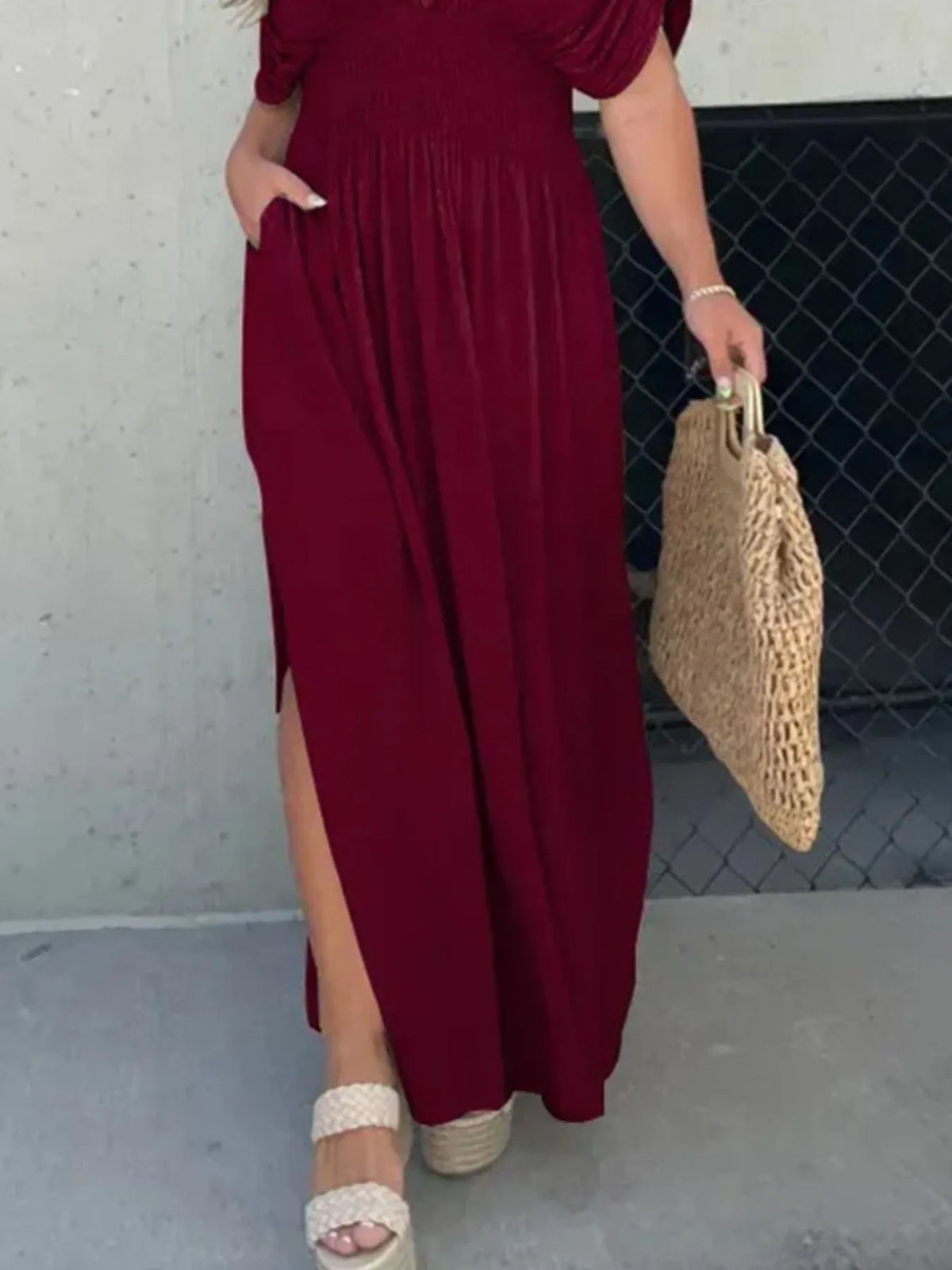 Deep V-Neck Maxi Dress with Side Slit