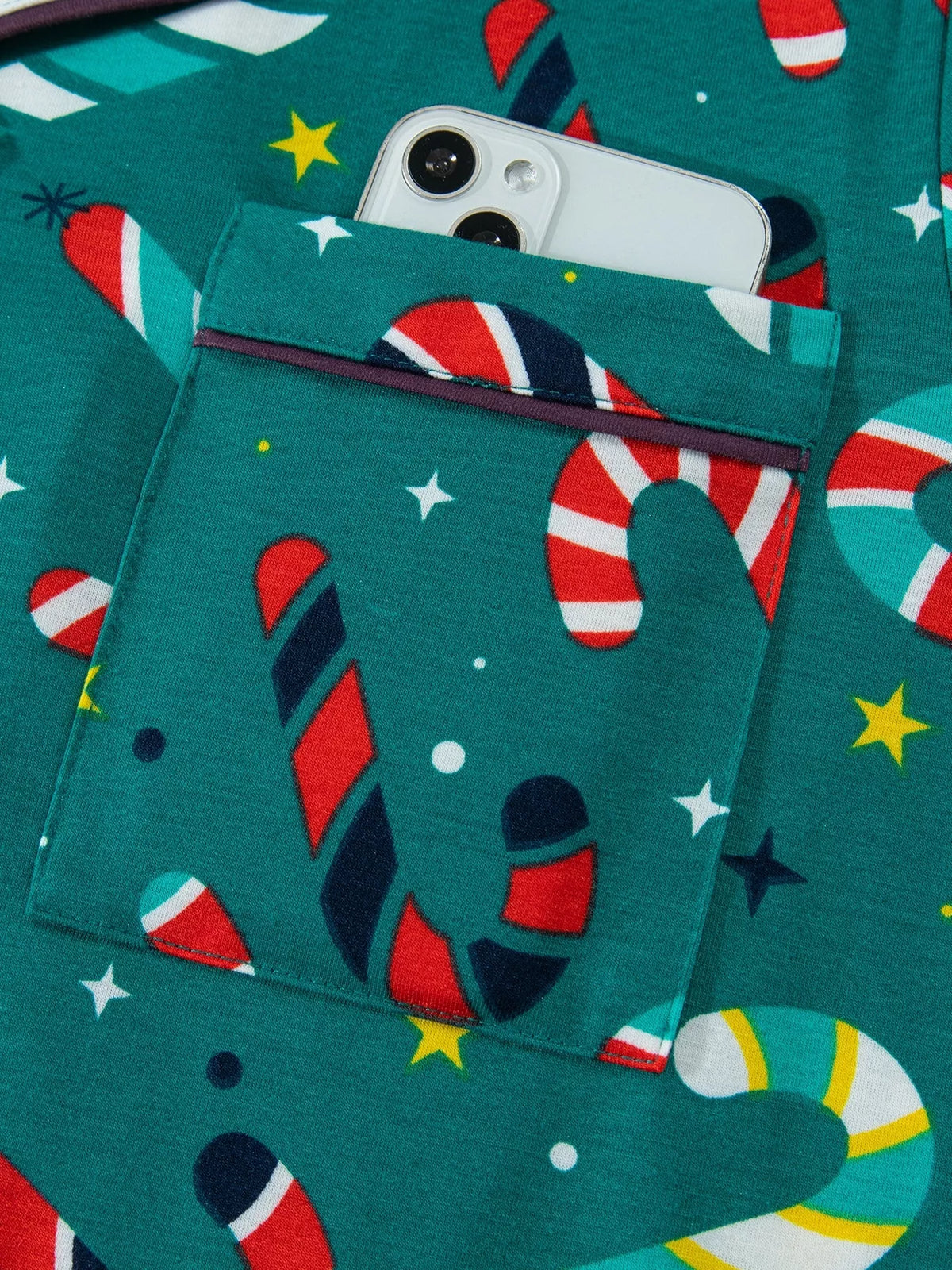 Candy Cane Print Two-Piece Lounge Set in Dark Green