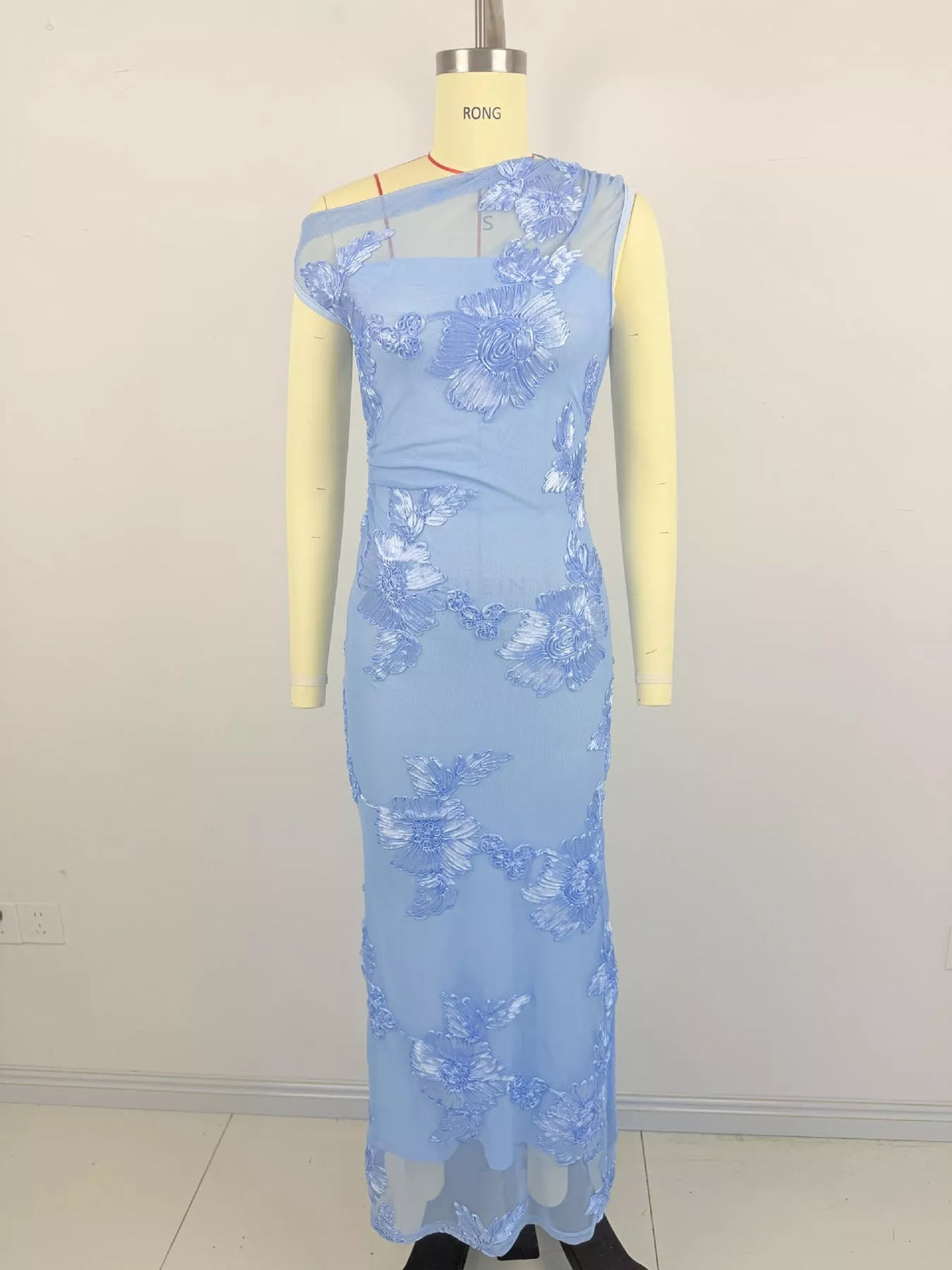 One-Shoulder Embroidered Maxi Dress