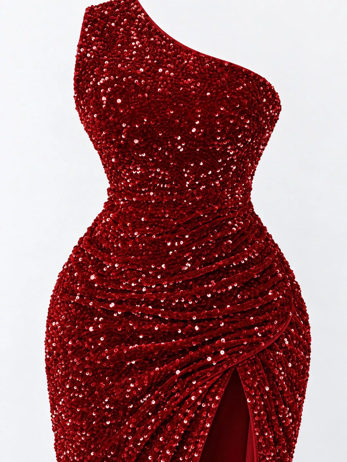 One-Shoulder Sequin High-Slit Evening Dress