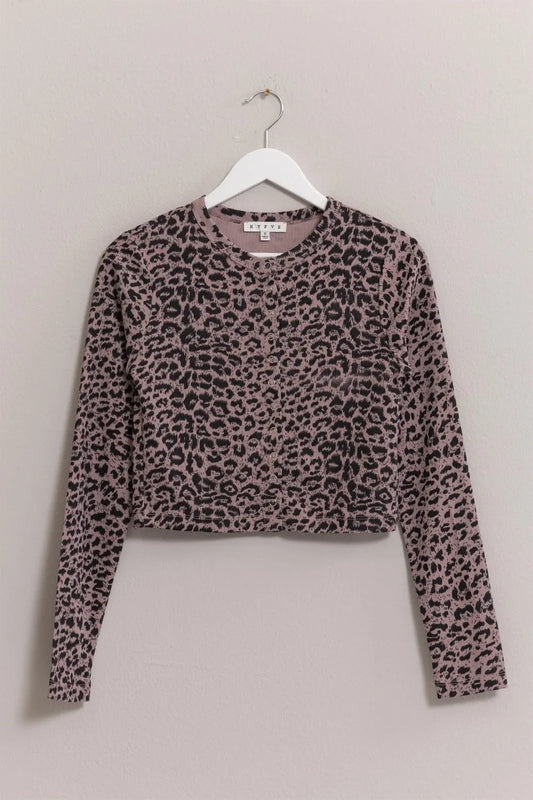 Hyfve Animal Print Crop Cardigan in Dusty Lavender