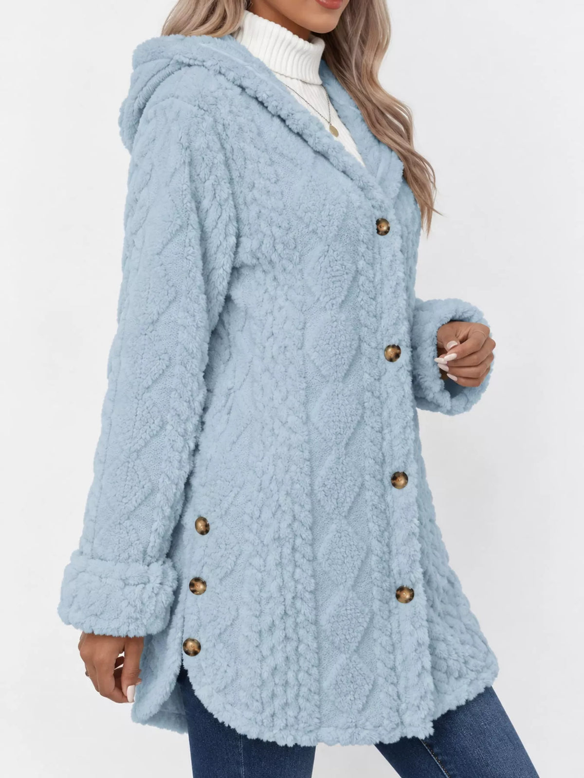 Cozy Cable-Knit Faux Fur Hooded Jacket