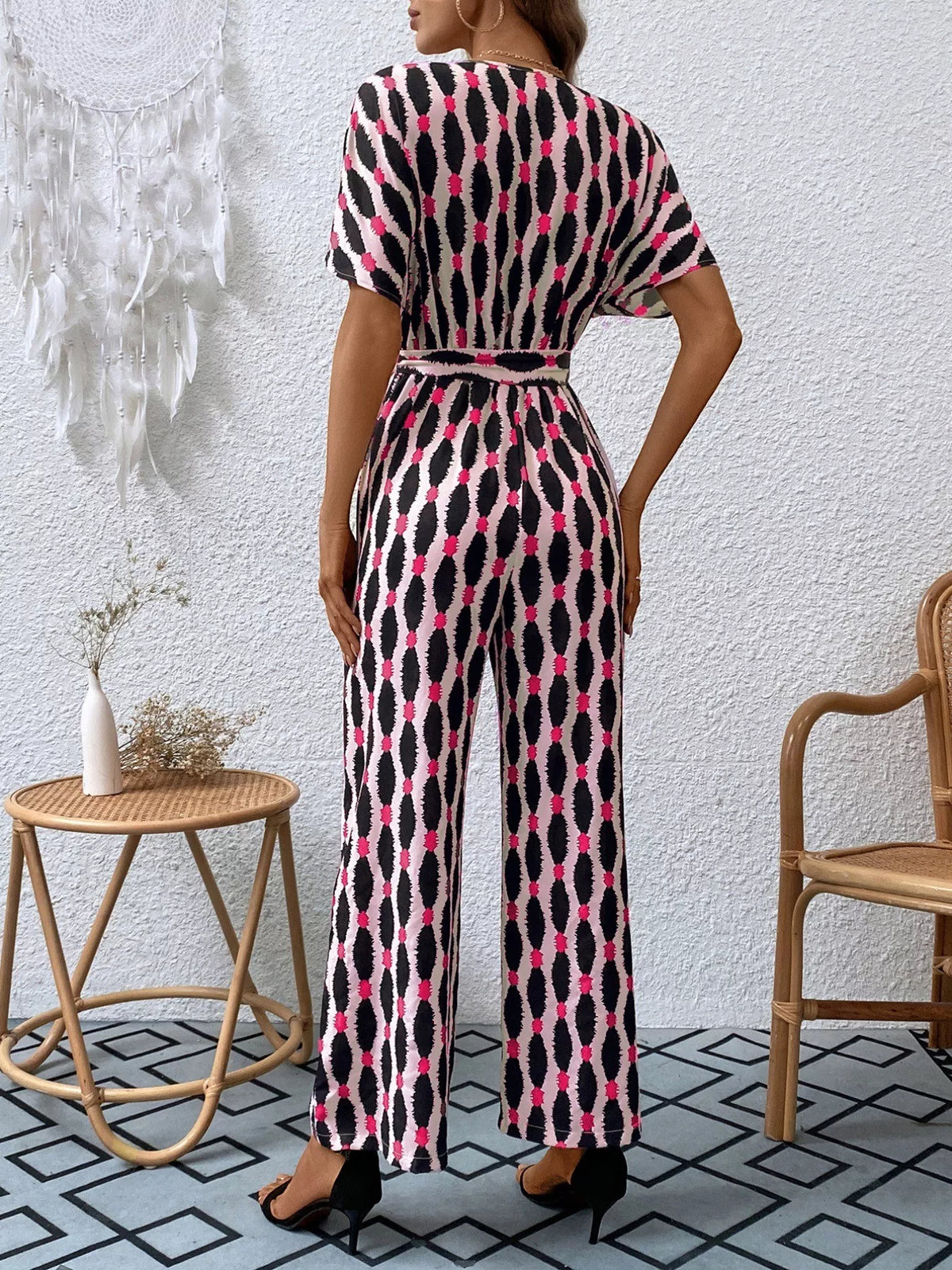 Surplice Tie Waist Short Sleeve Jumpsuit