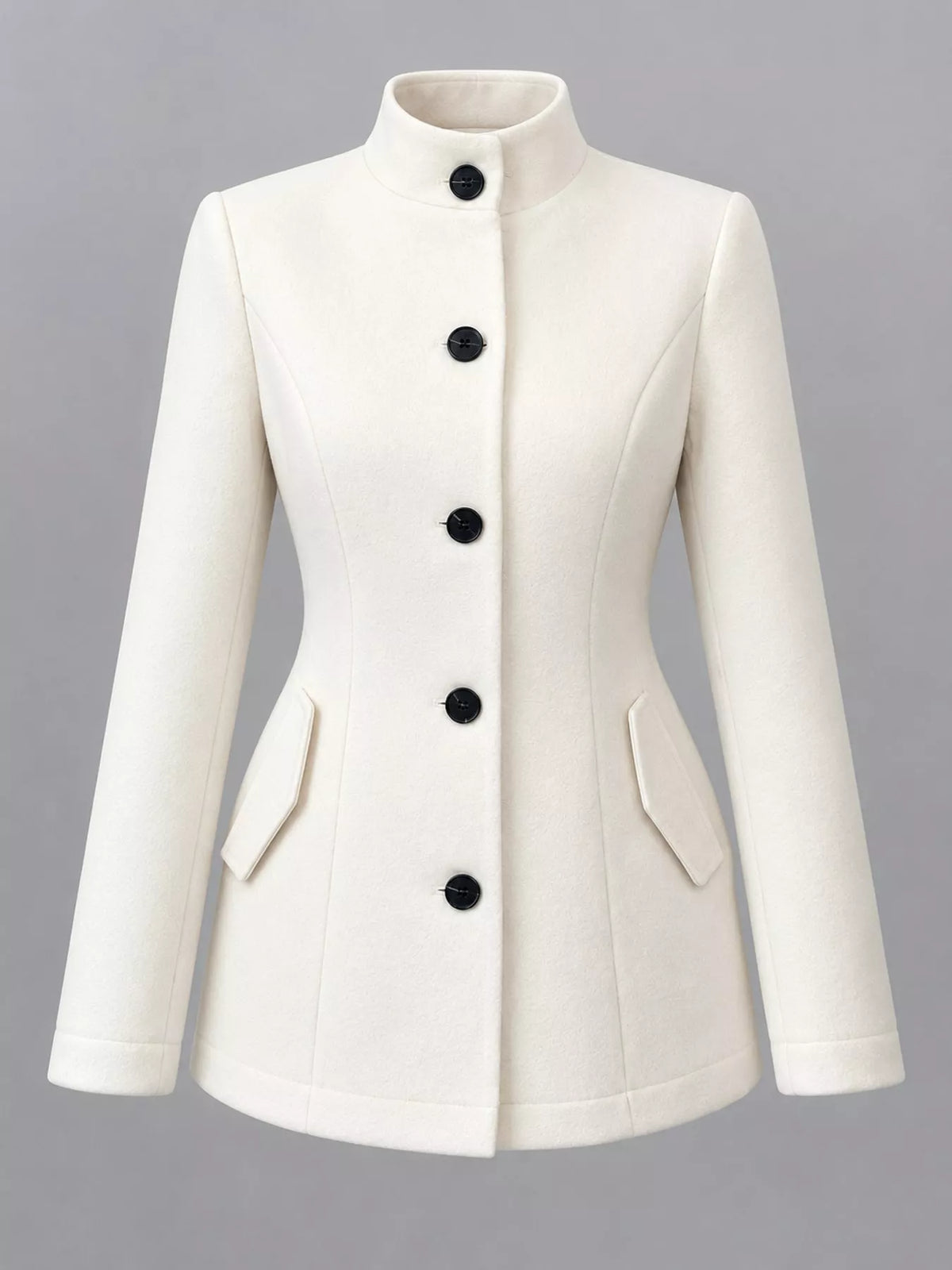 Stand-Collar Single-Breasted Jacket in Creamy White