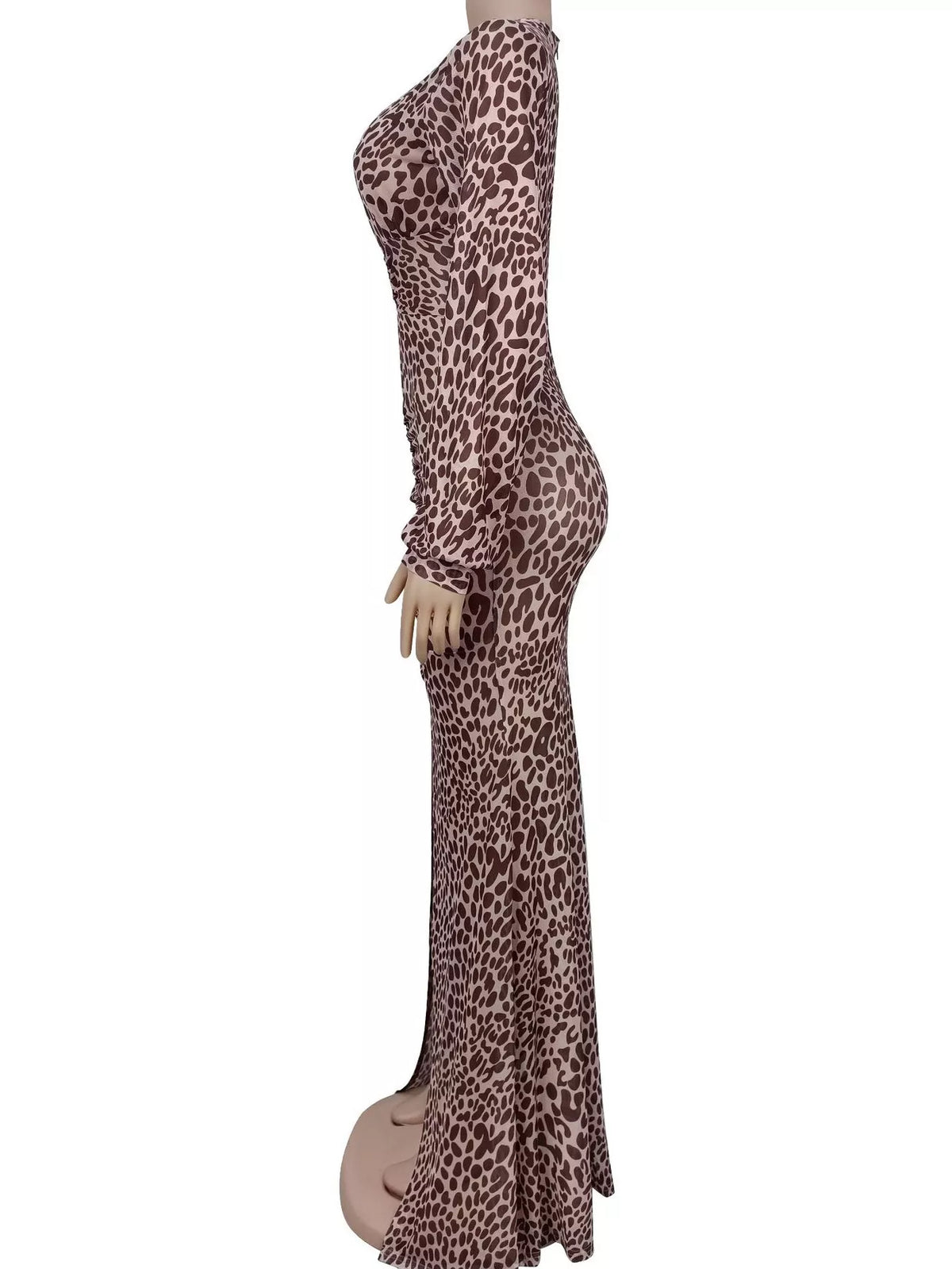 Leopard Print Sequin Long Sleeve Maxi Dress