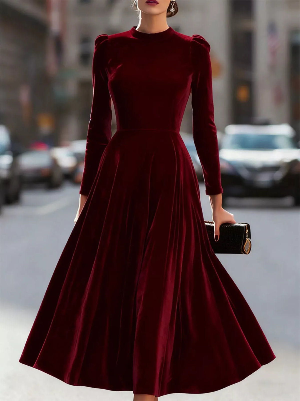 Velvet Long Sleeve A-Line Dress