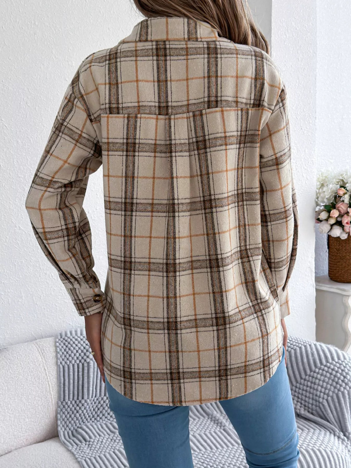 Plaid Button-Down Shacket by Clise