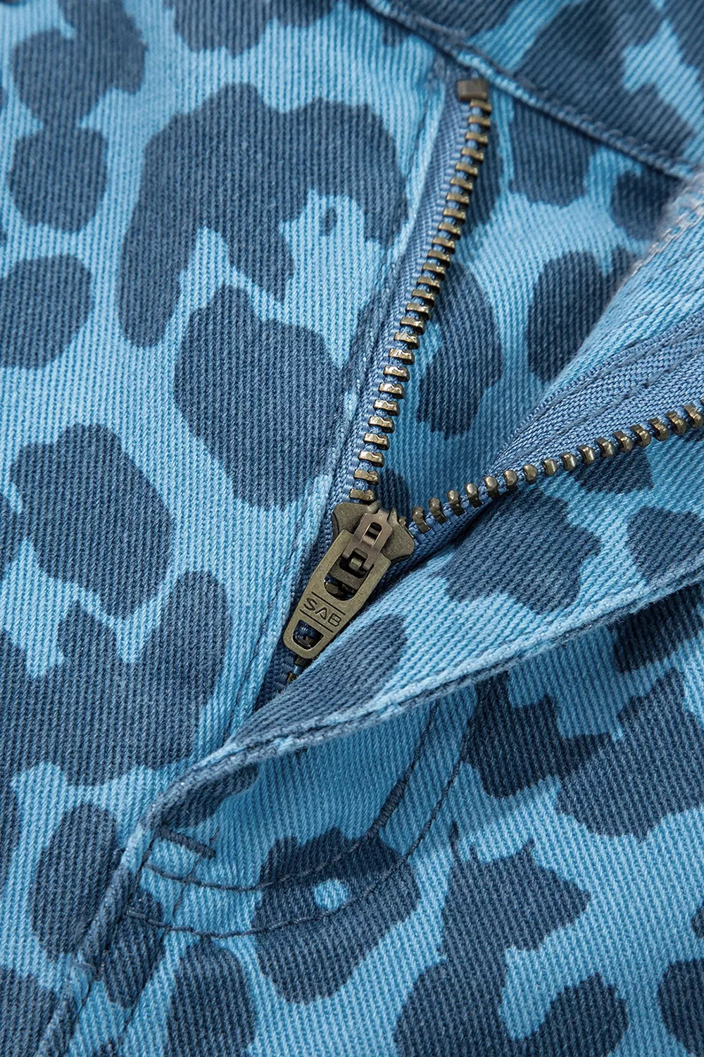 Leopard Print Barrel Leg Jeans in Cerulean