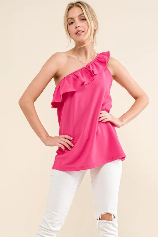And The Why One Shoulder Tank Top in Magenta