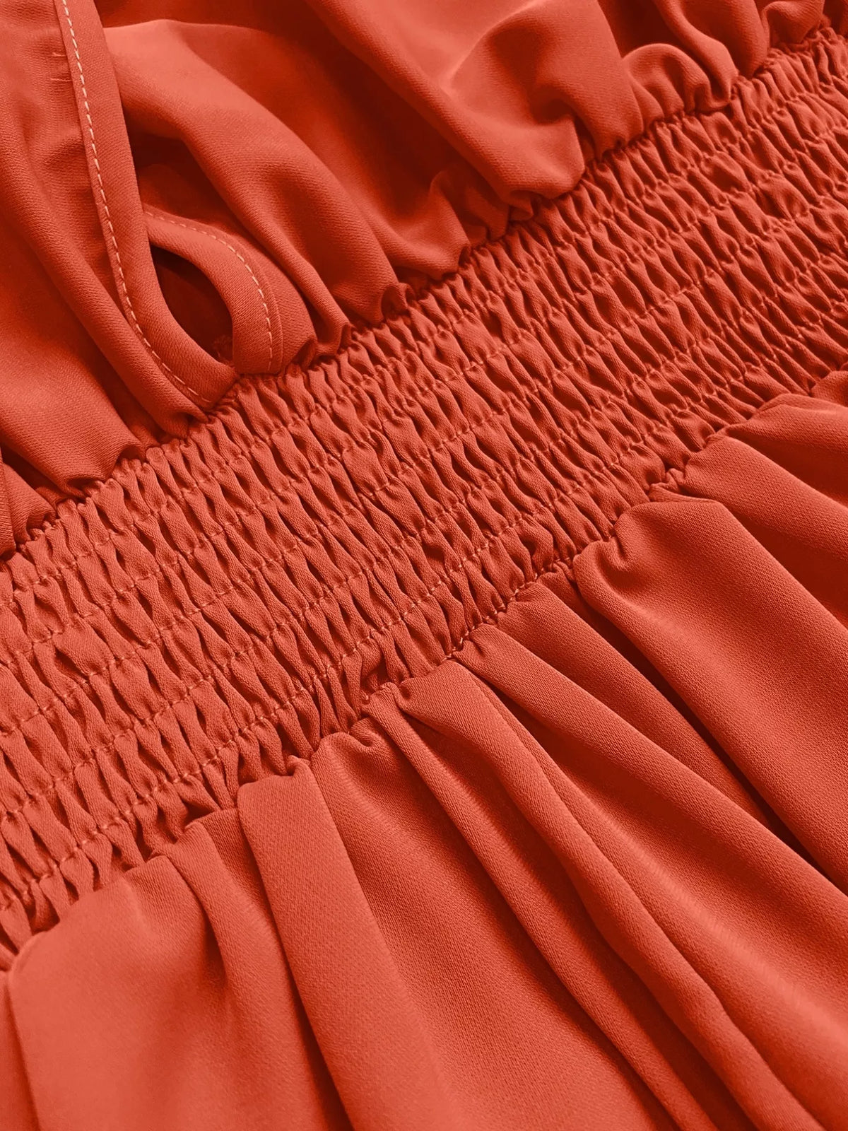 Ruched Sleeve V-Neck Maxi Dress in Orange-Red