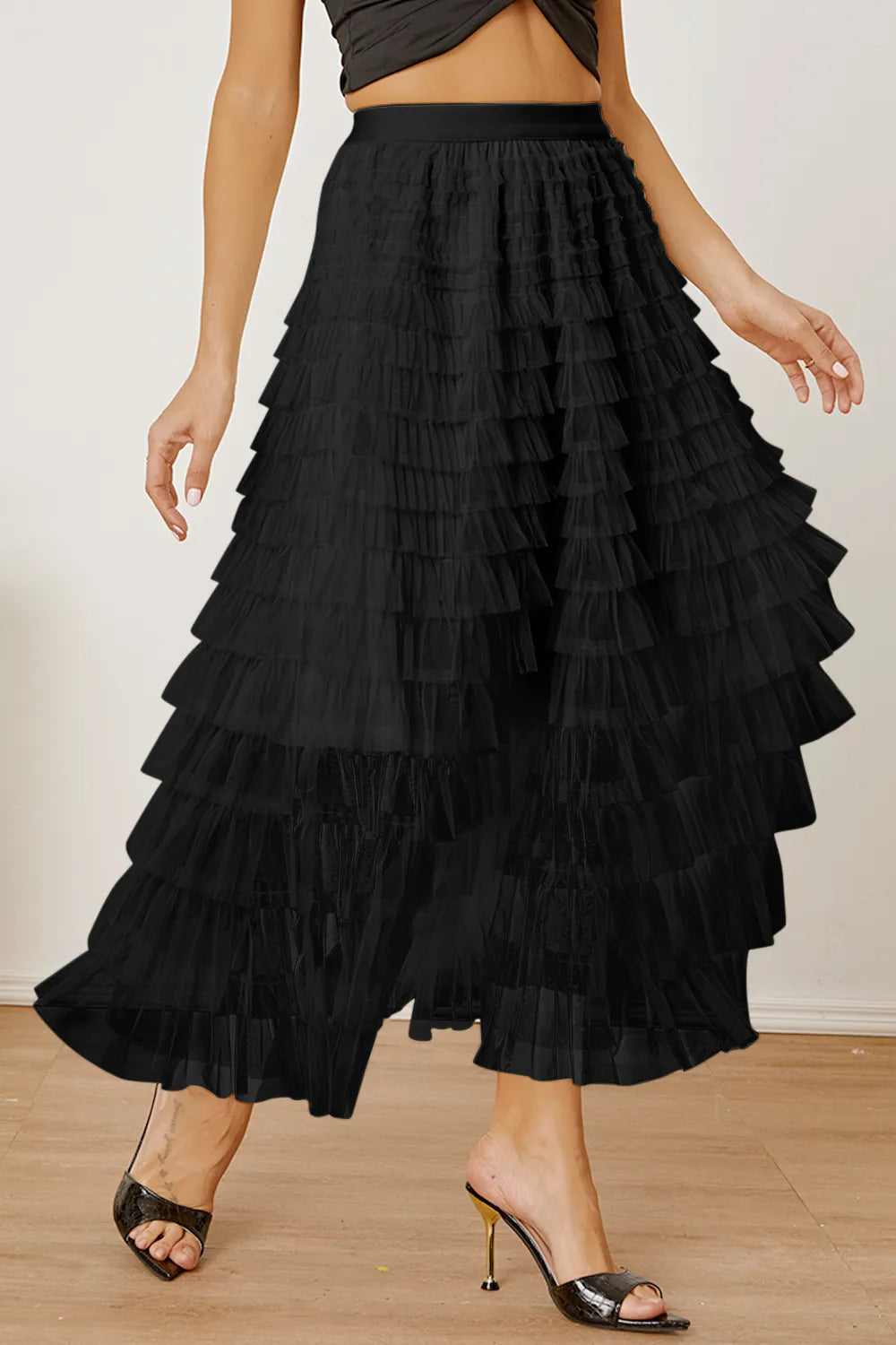 Ruched High-Waist Tiered Skirt by MDML