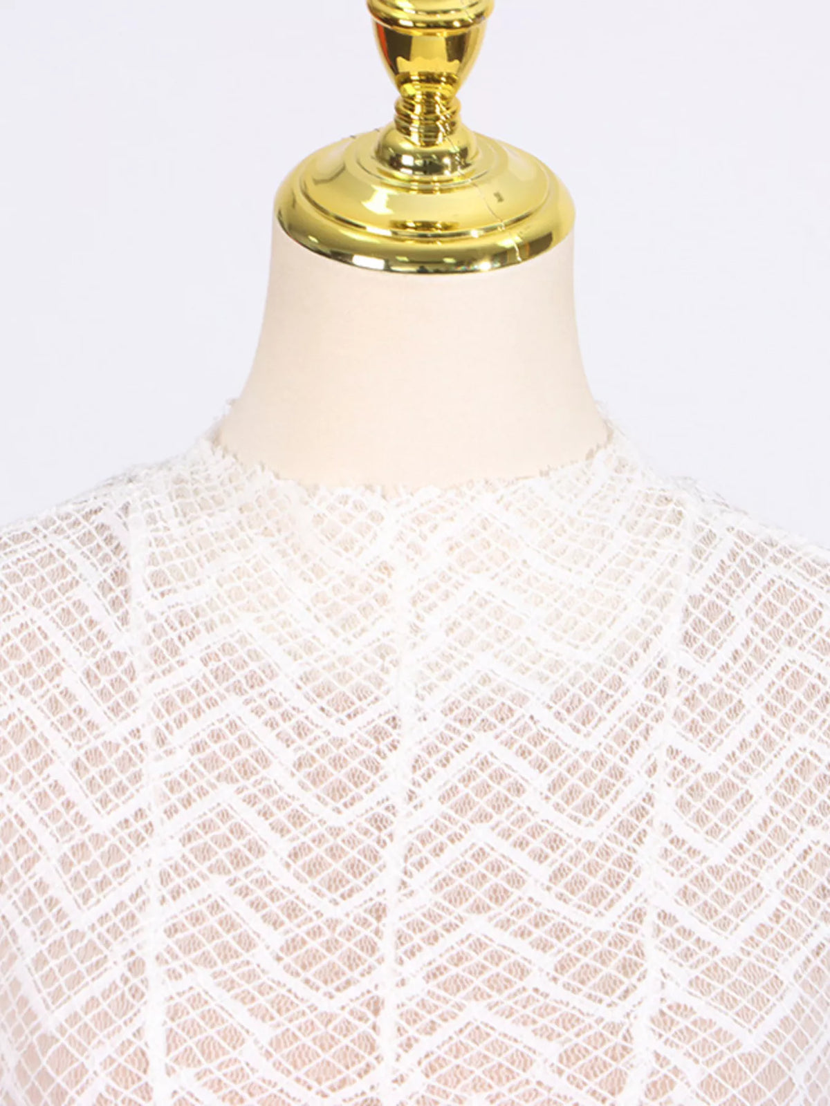 Lace Mock Neck Long Sleeve Maxi Dress in White