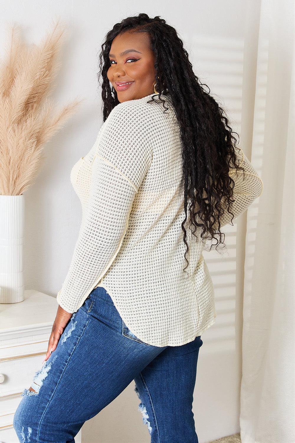 Culture Code Scoop Neck Patch Pocket Top in Cream