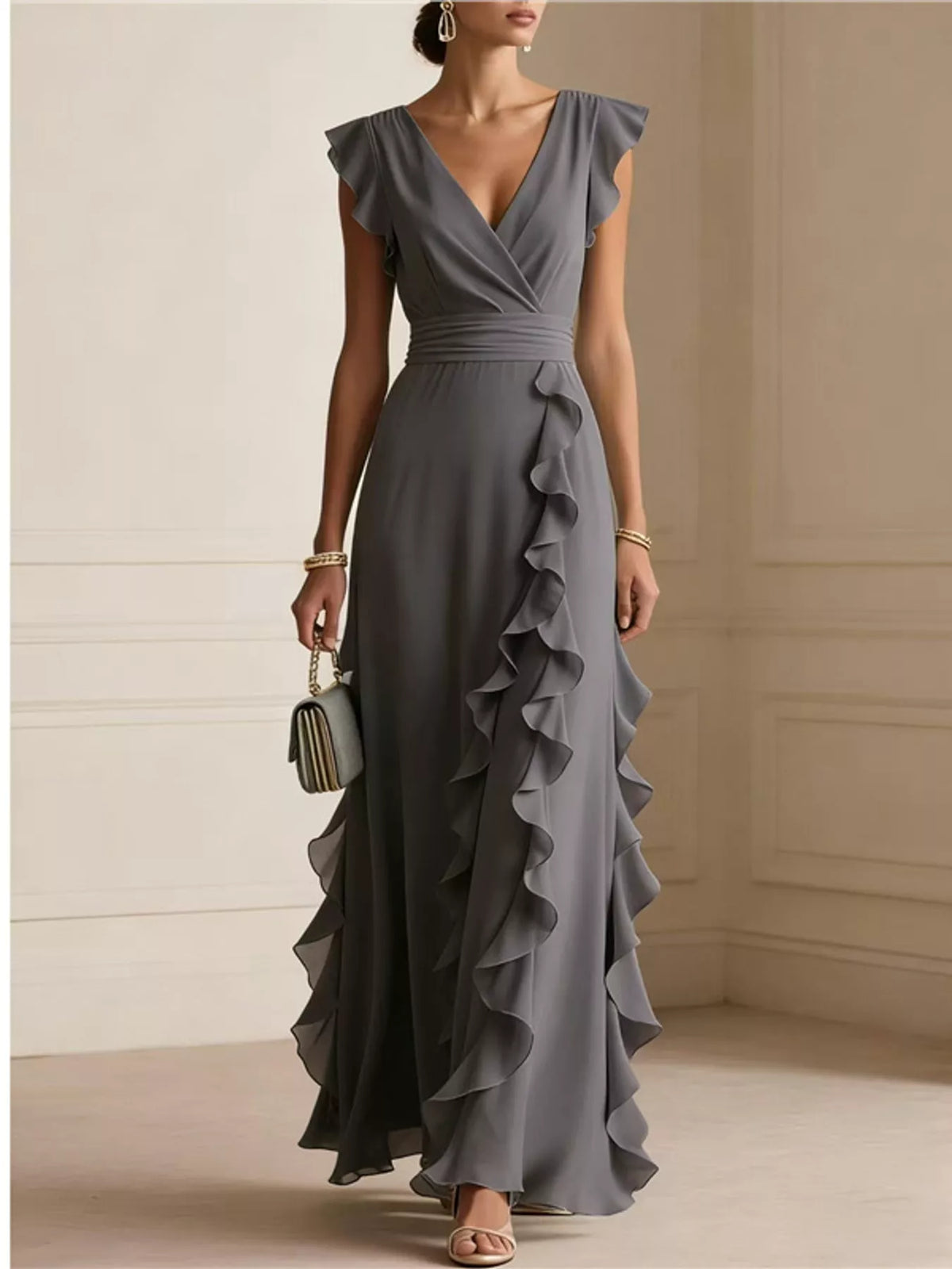 Ruffled Surplice Maxi Dress