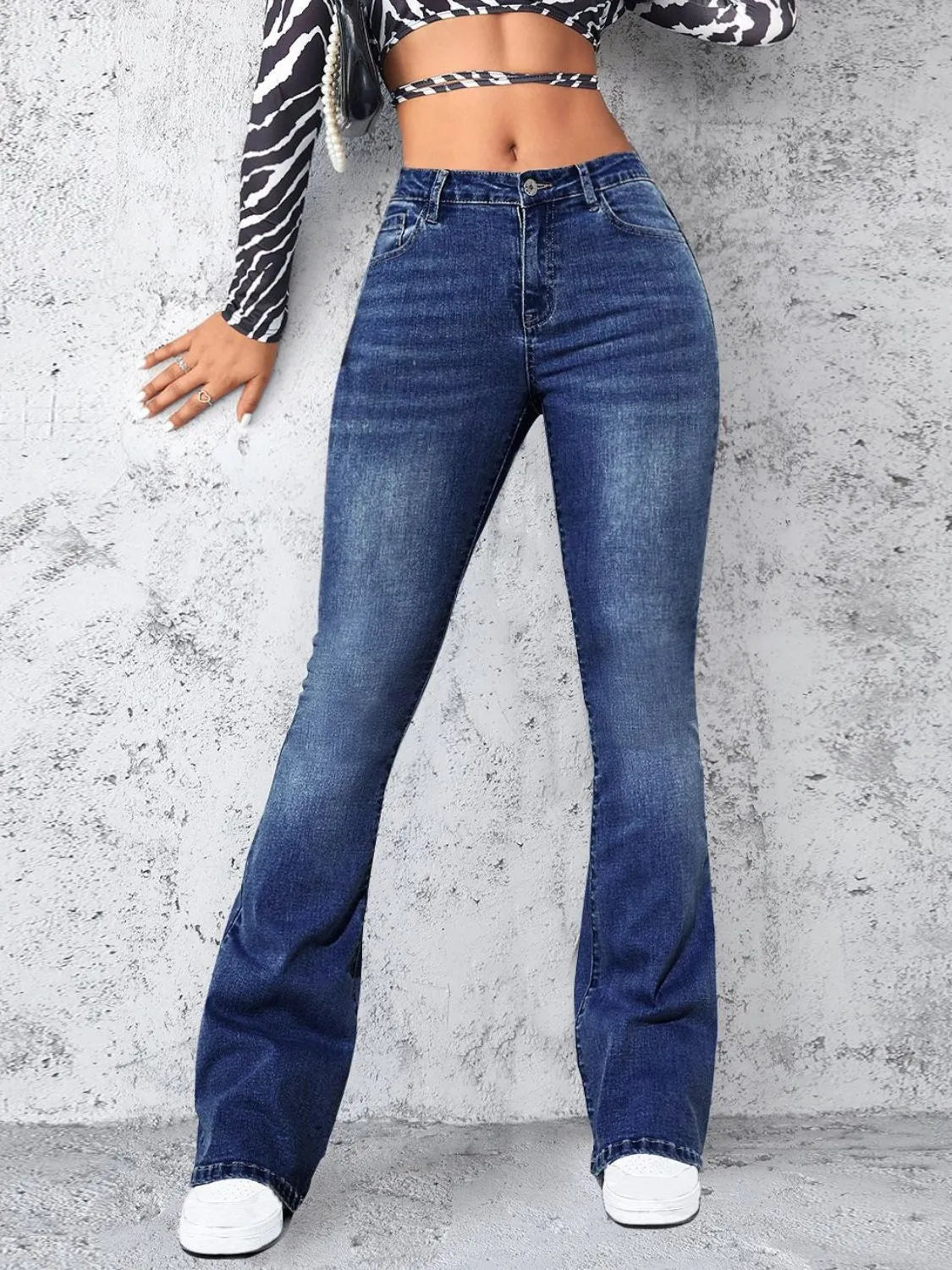 High Rise Button-Front Jeans in Medium Wash