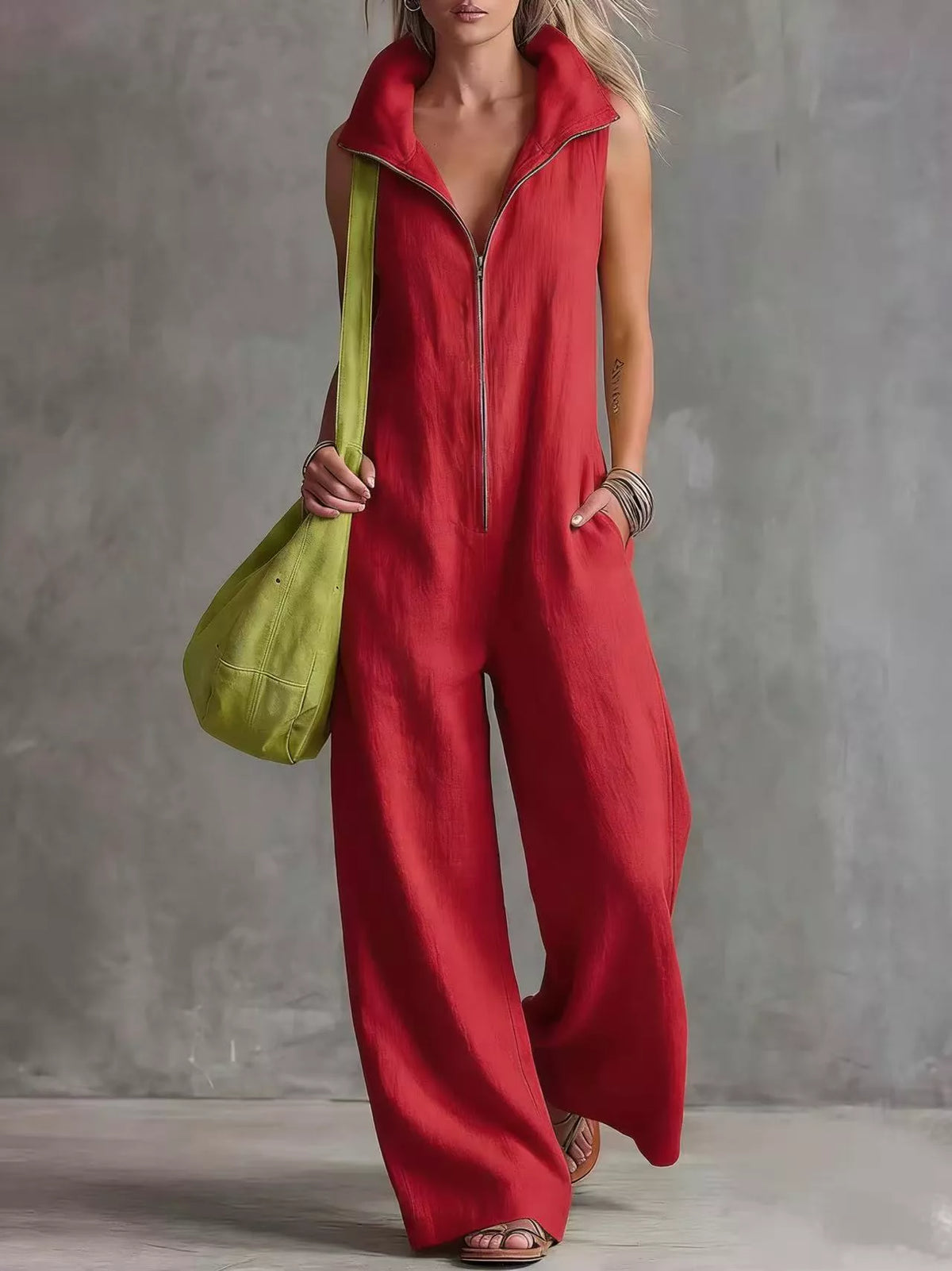 Zip Front Sleeveless Jumpsuit