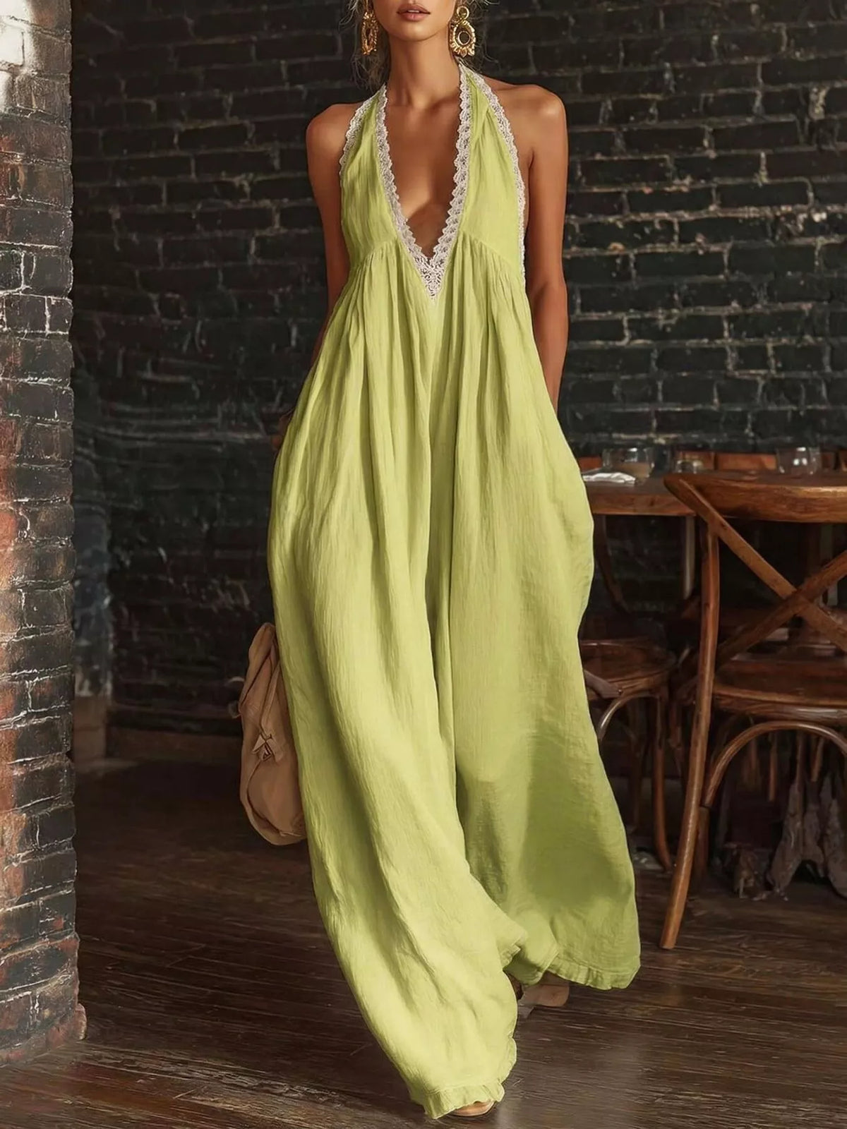 Lace Trim Wide-Leg Jumpsuit