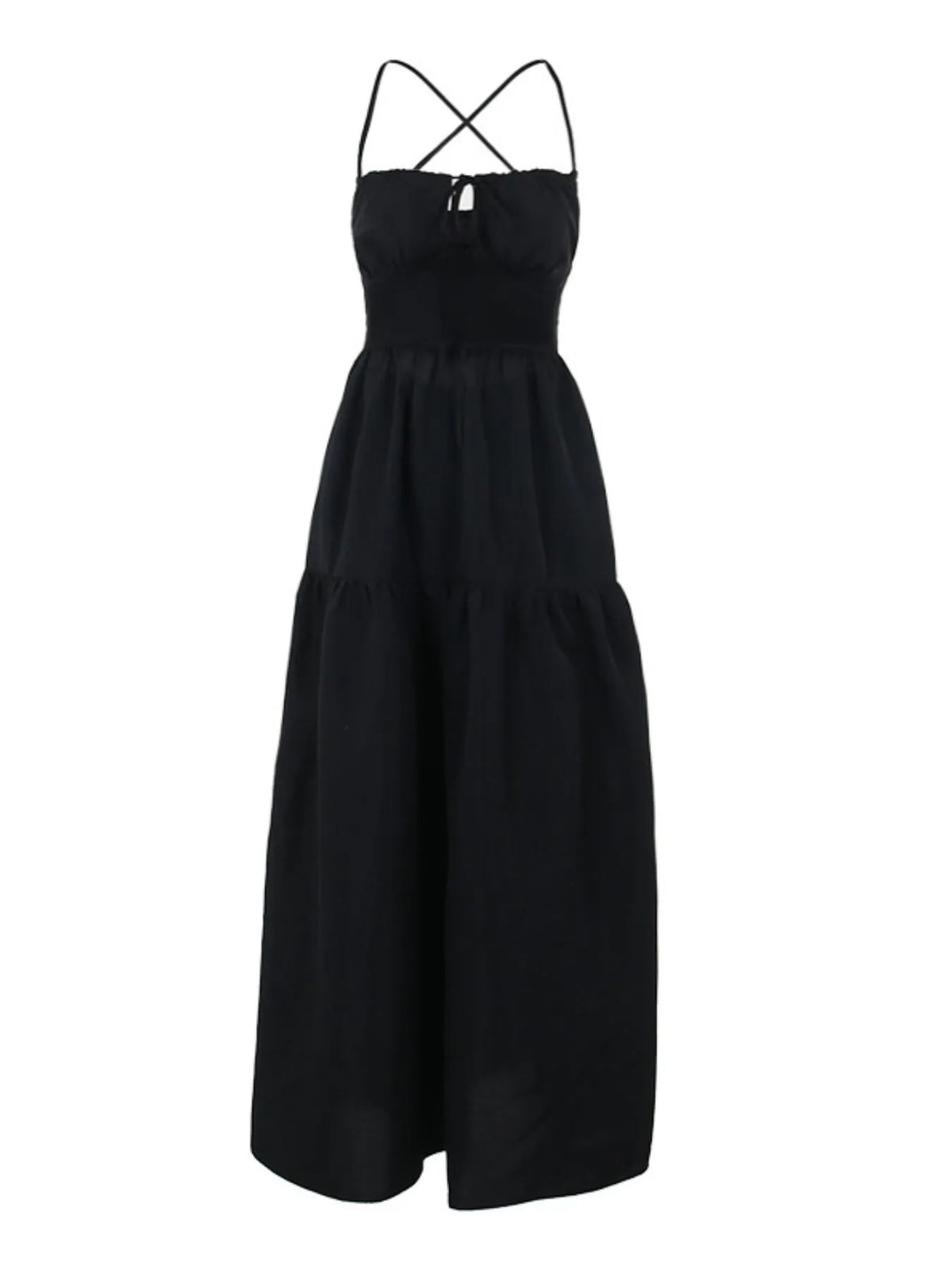 Tiered Lace-Up Spaghetti Strap Maxi Dress