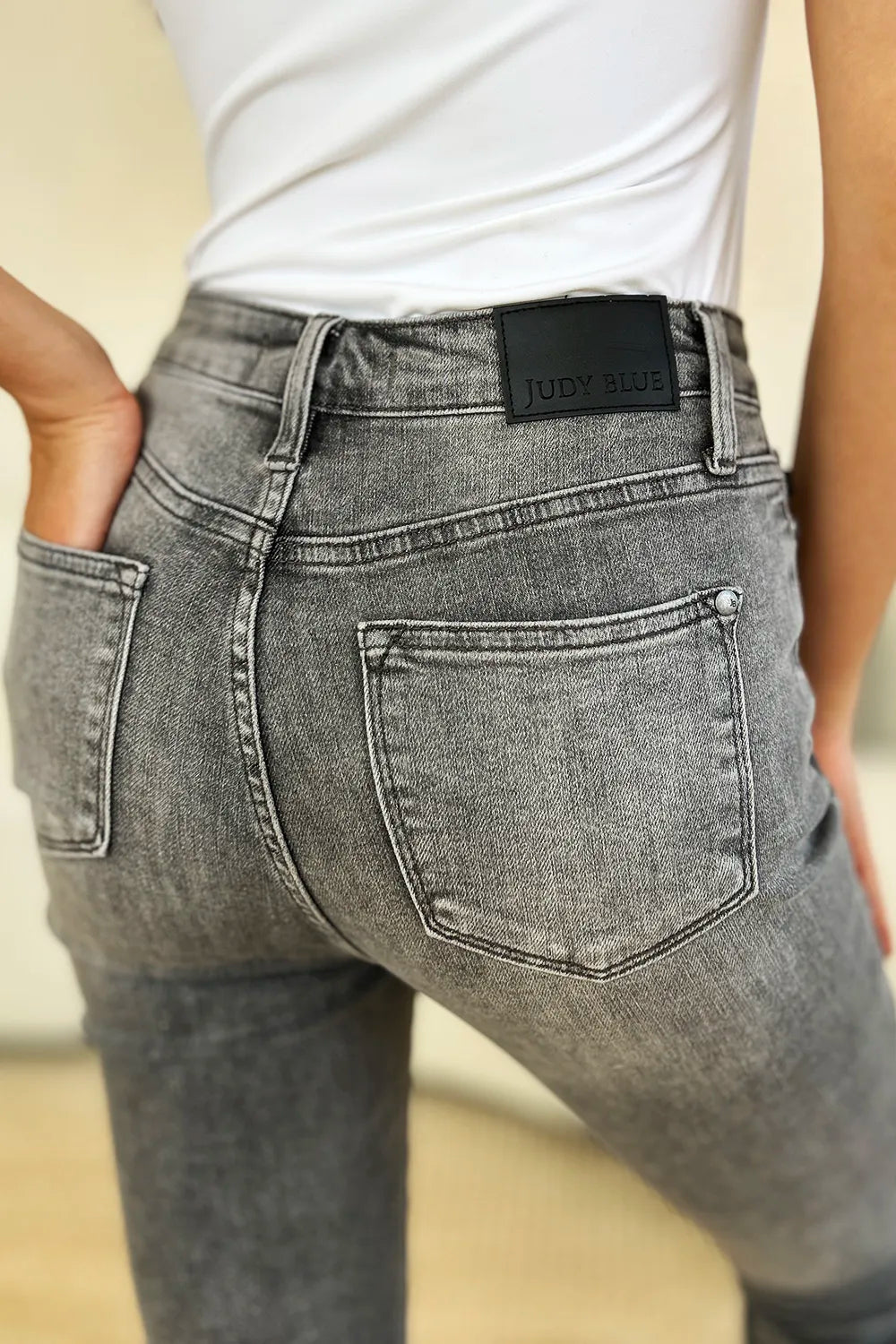 Judy Blue Button Fly High Waist Cuffed Capris in Gray