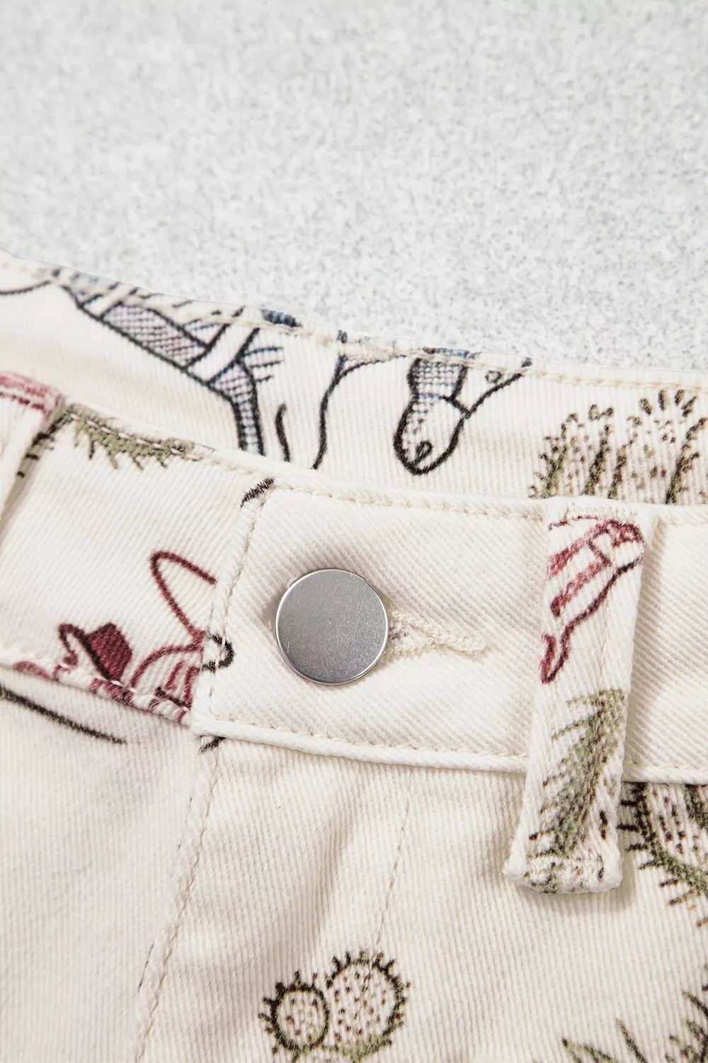 Western Print Straight-Leg Ankle Jeans in Beige