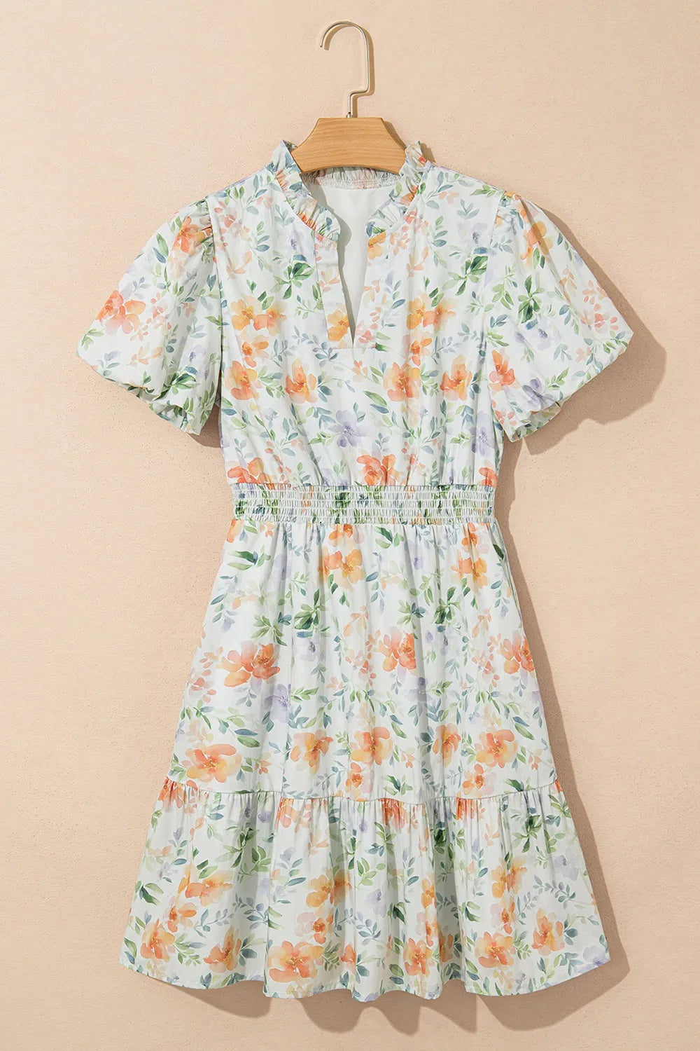 Notched Puff Sleeve Dress in Floral