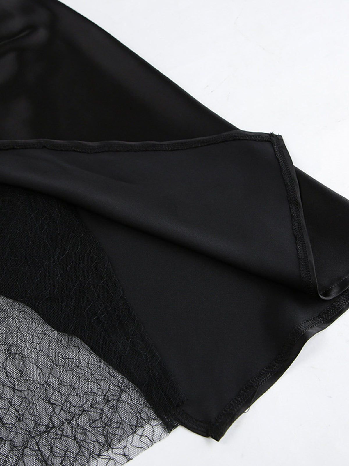 Lace Panel Midi Skirt in Black