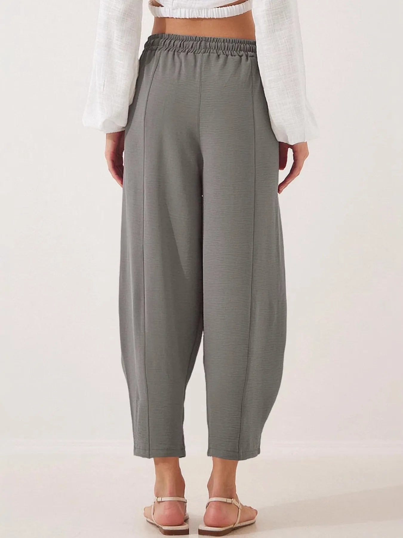 Drawstring Wide Leg Cropped Pants