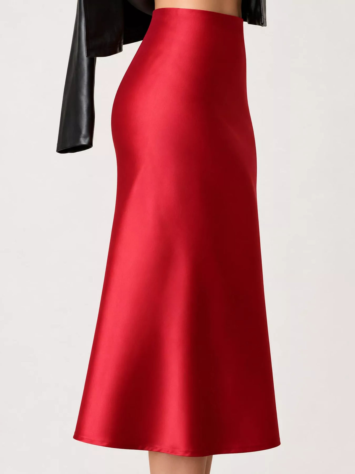 High-Waisted Satin Midi Skirt