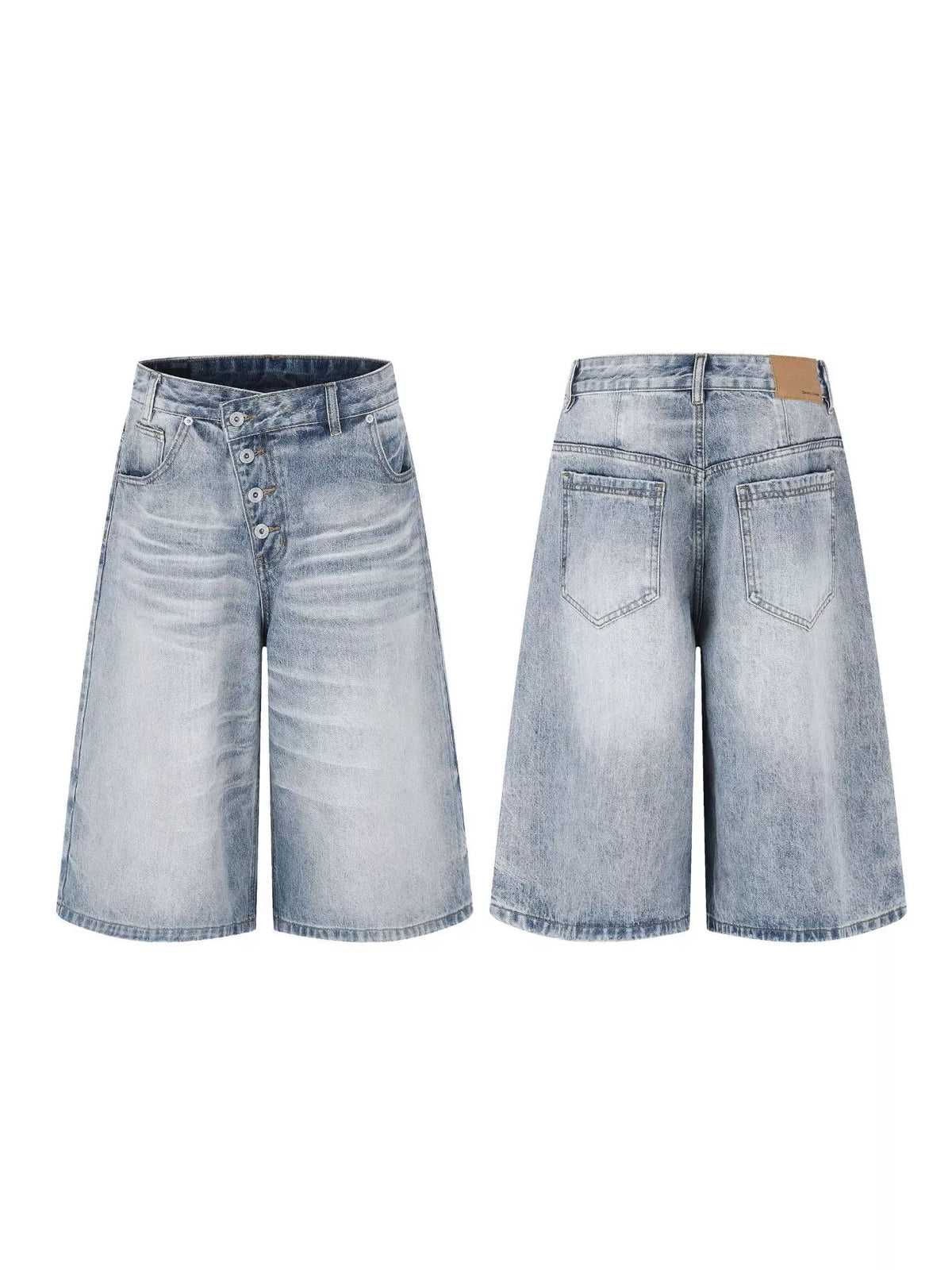 High-Waisted Button-Fly Wide-Leg Capris in Blue by TrendMaster