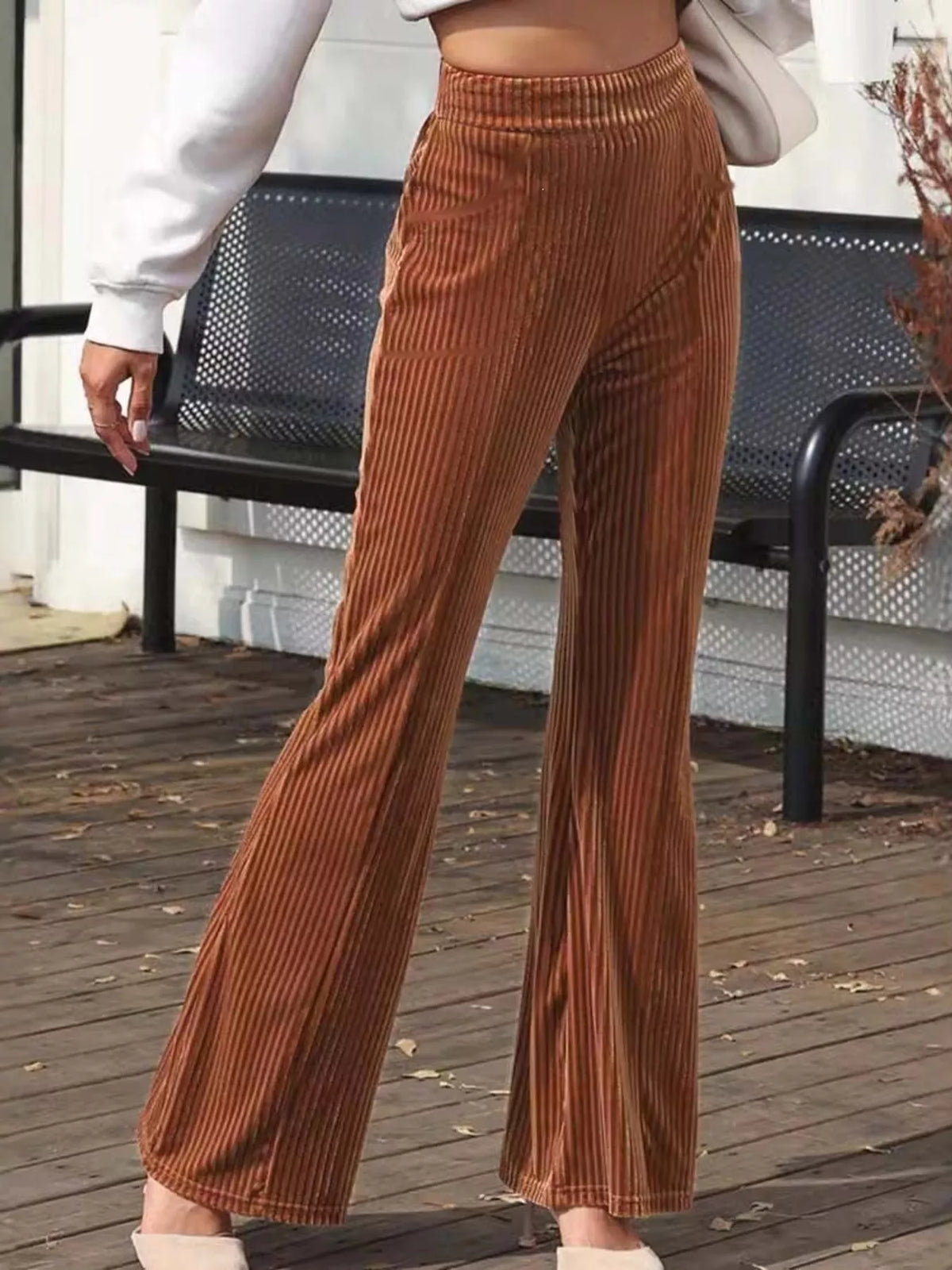High-Waisted Velvet Flare Pants
