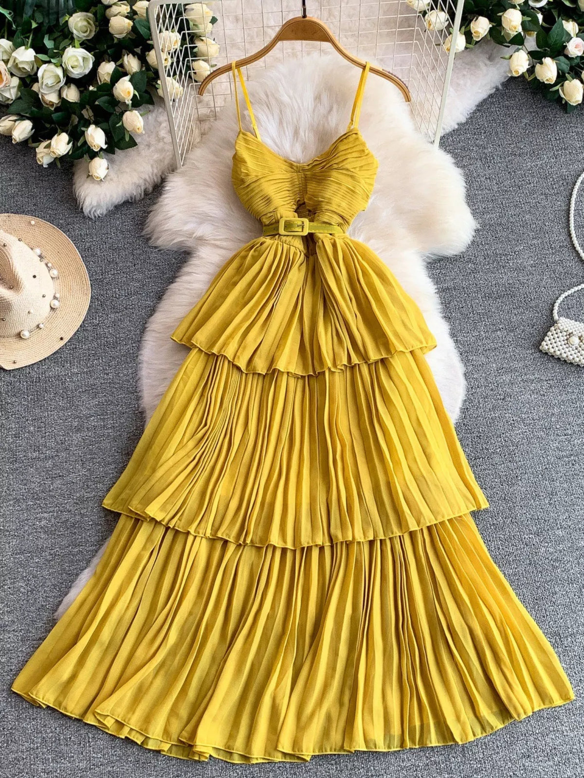 Pleated Layered Midi Dress