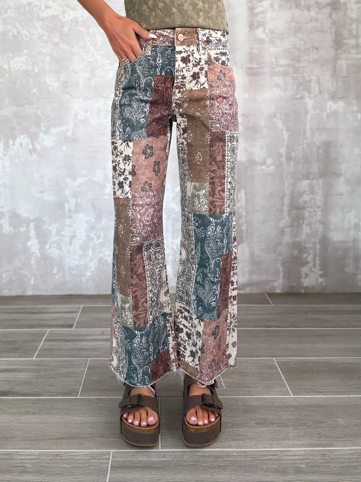 Boho Patchwork Flare Pants in Red
