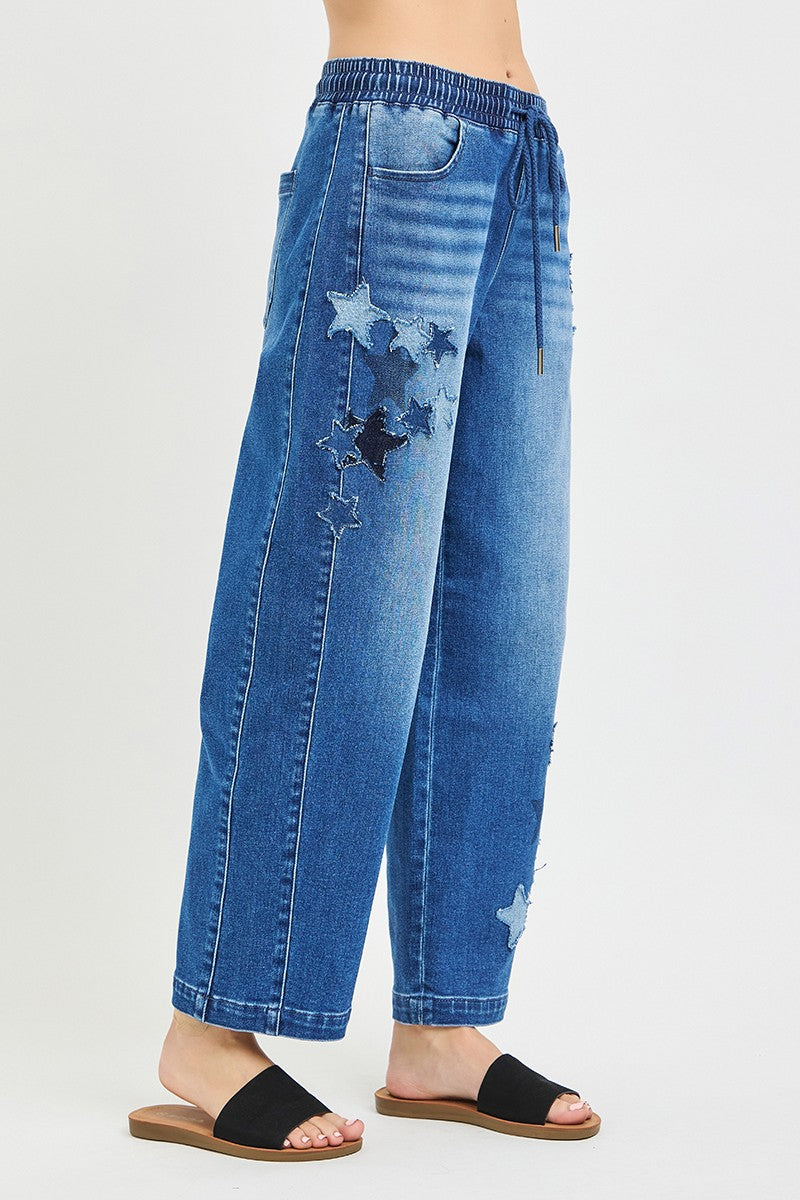 Risen Slouchy Cropped Barrel Jeans in Dark Wash