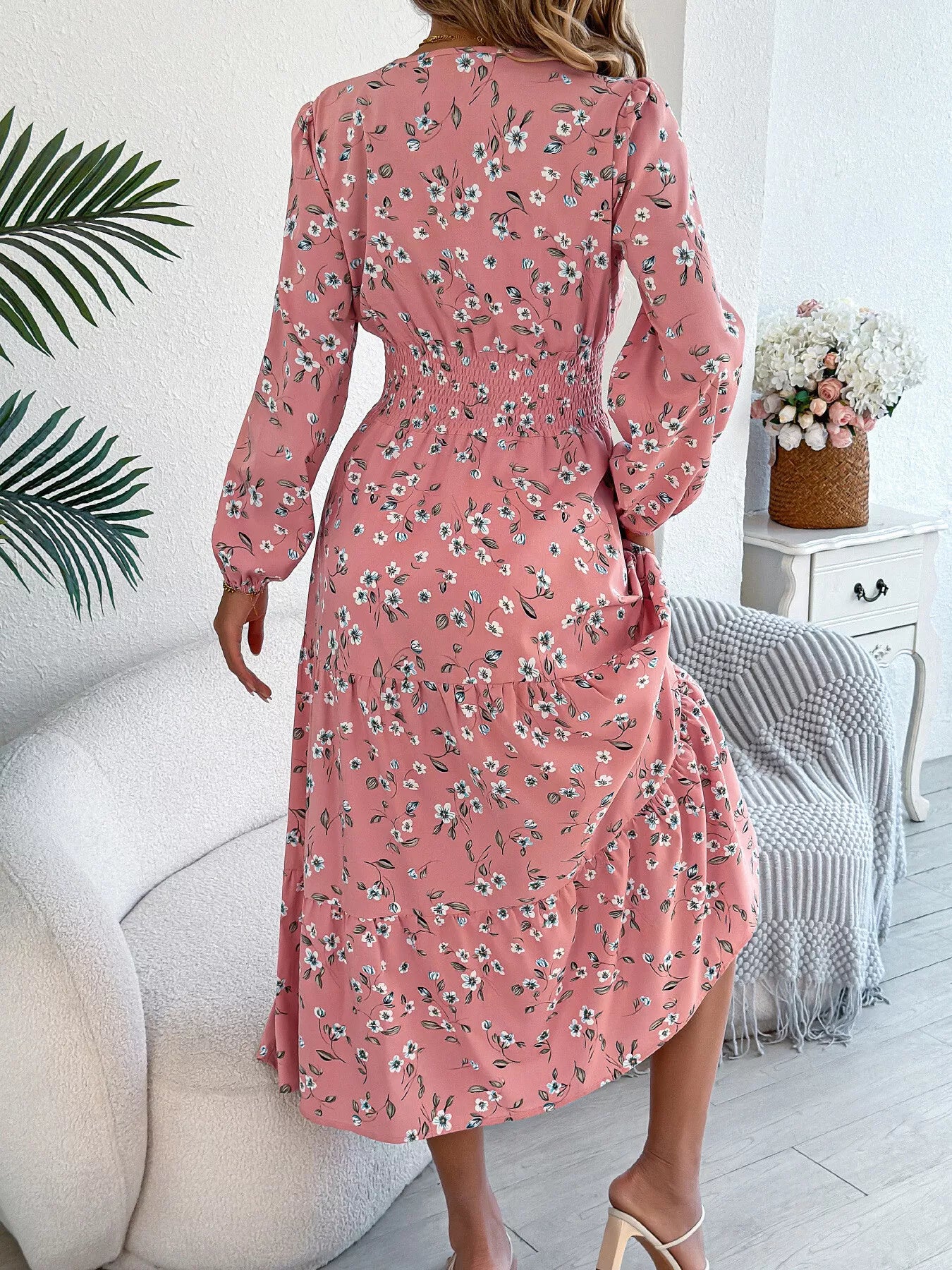 Floral Print Tiered Midi Dress