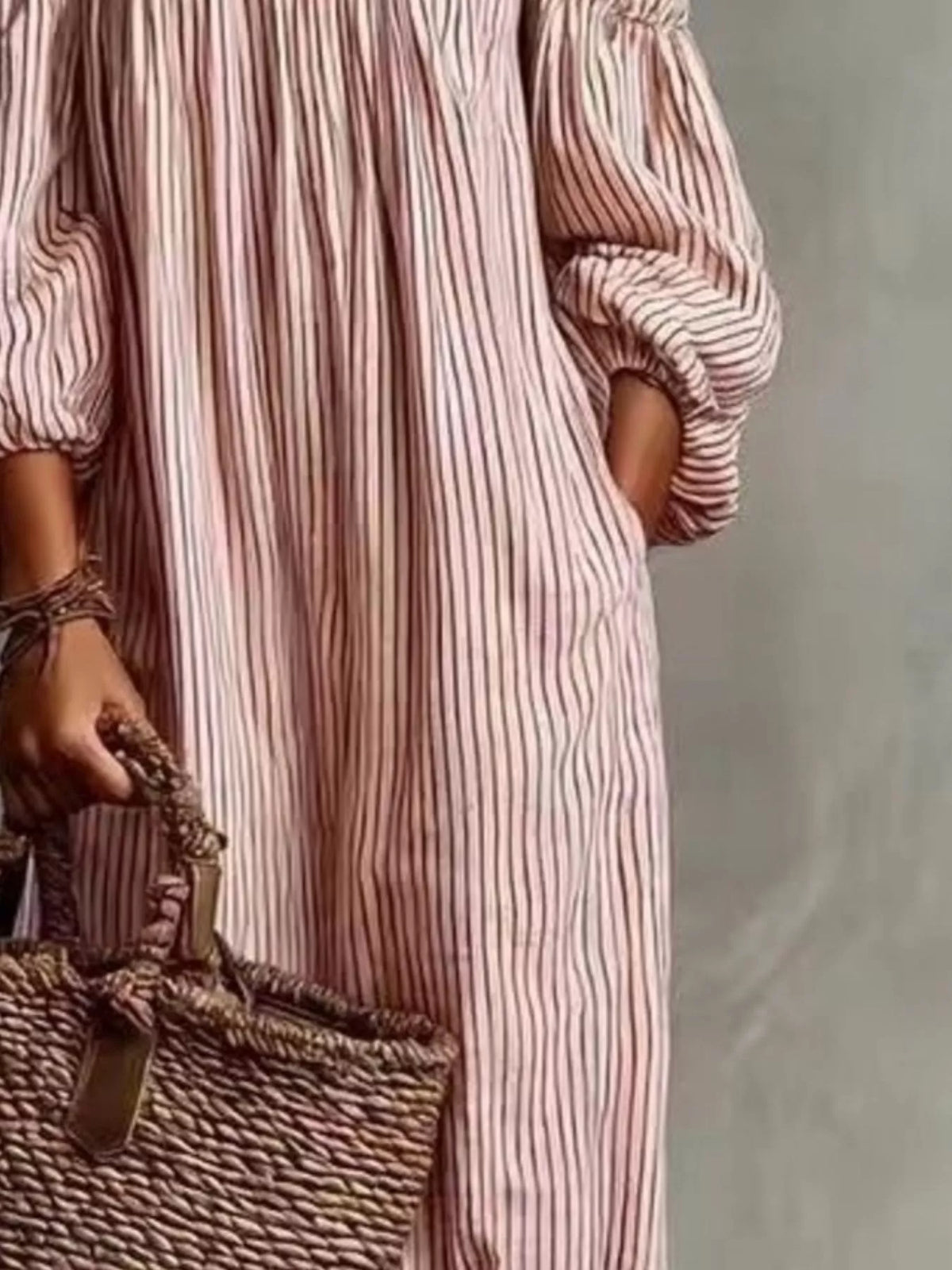 Off-Shoulder Striped Maxi Dress with Puff Sleeves