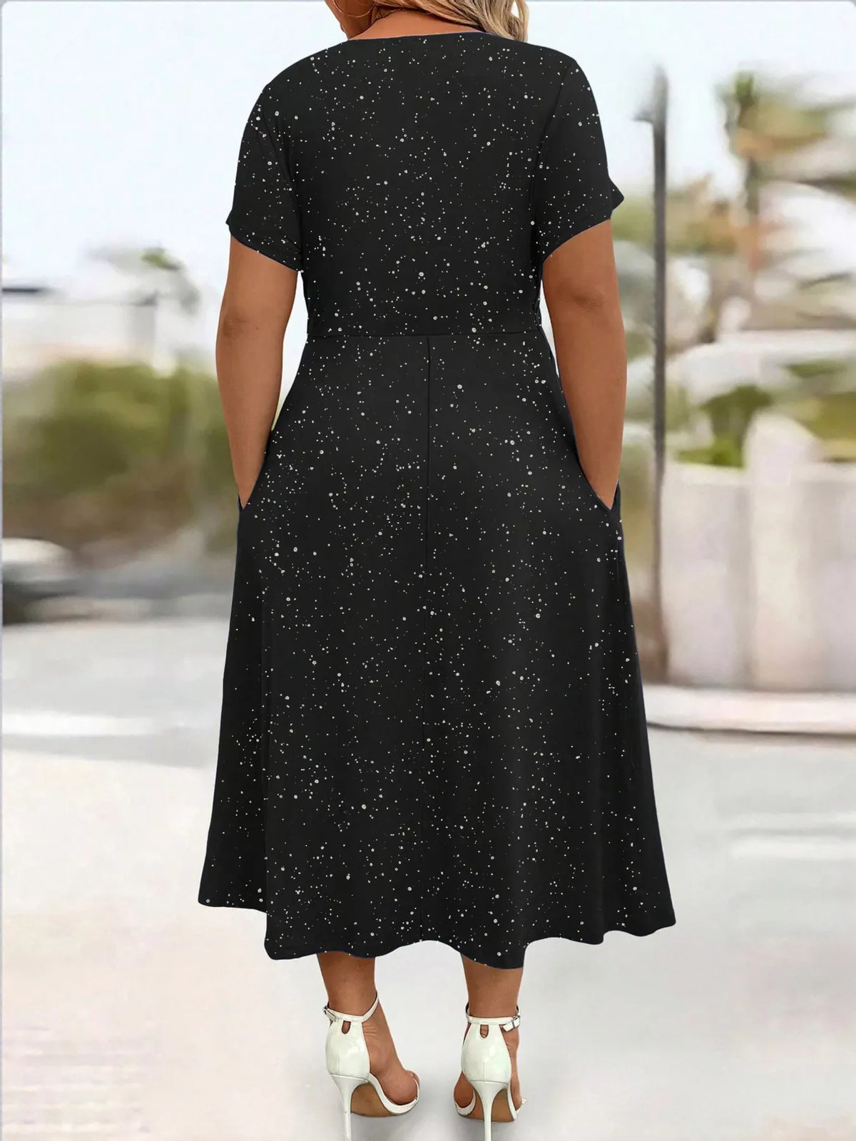 Glitter Flutter Sleeve Midi Dress