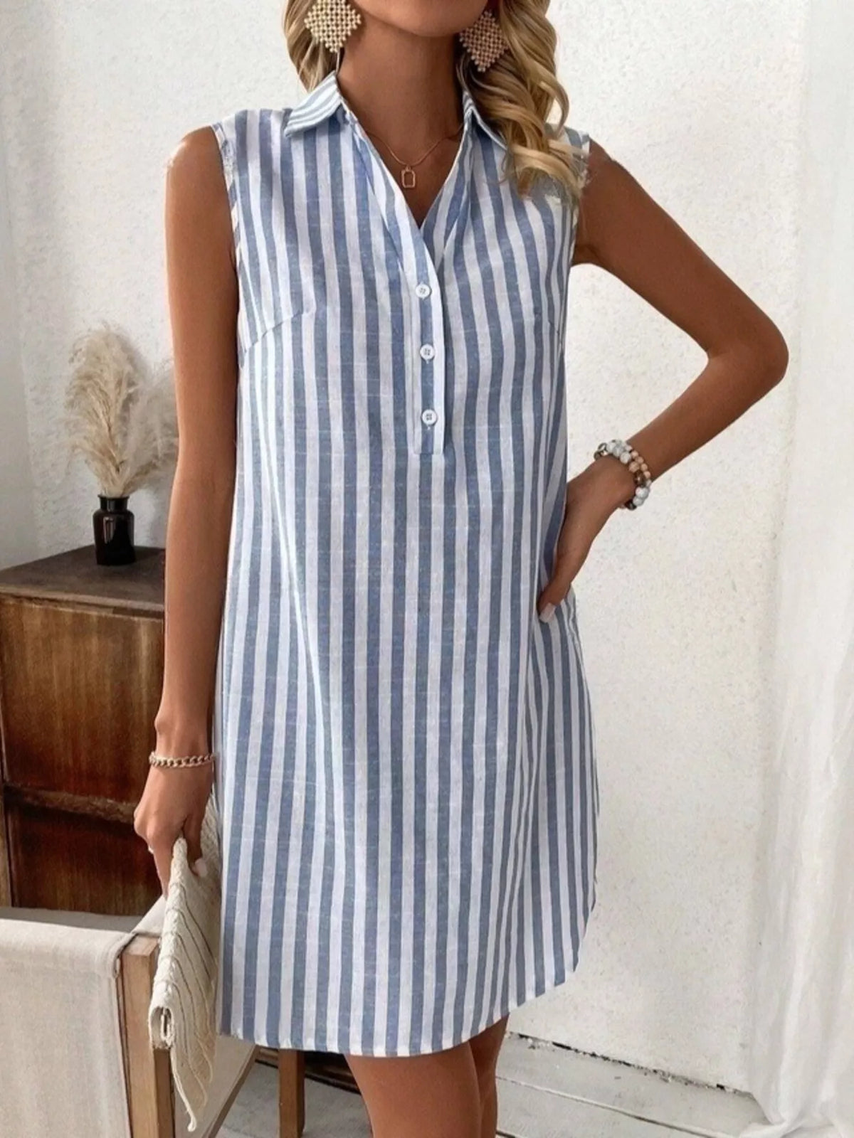 Striped Button-Front Shirt Dress