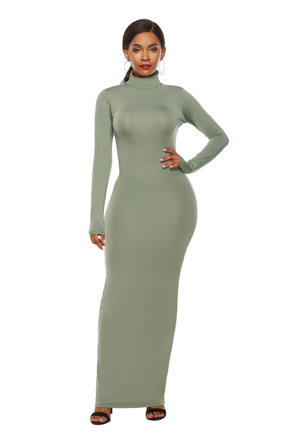 Mock Neck Long Sleeve Maxi Dress