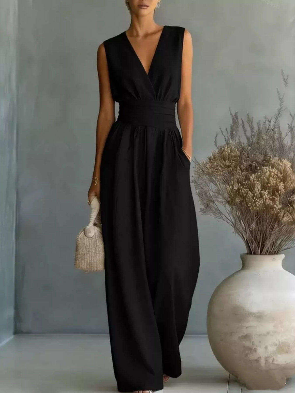 Sleeveless Wide Leg Jumpsuit, Plus Size