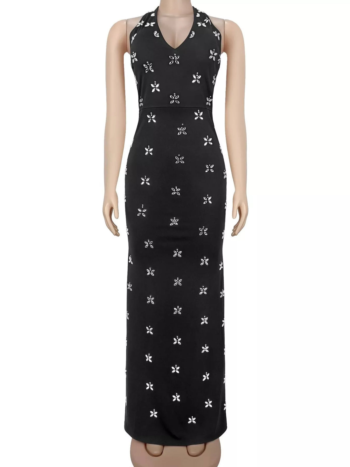 Floral Halter Neck Maxi Dress in Black