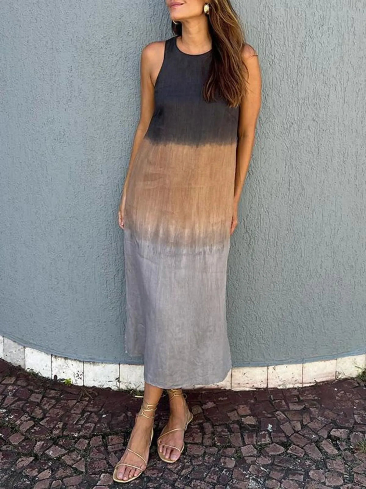 Gradient Tank Midi Dress with Side Slit