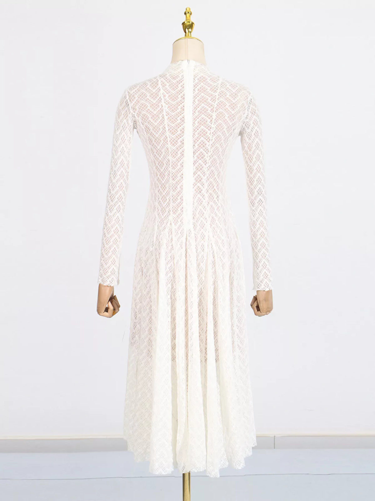 Lace Mock Neck Long Sleeve Maxi Dress in White